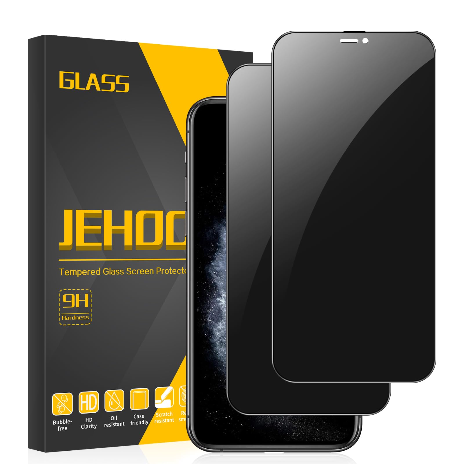 JEHOO [2 Pack] Privacy Screen Protector for iPhone 11 Pro/X/Xs, 28° Anti Peeping Military Grade Shatterproof Premium Tempered Glass Film Case Friendly Easy Installation HD Bubble Free