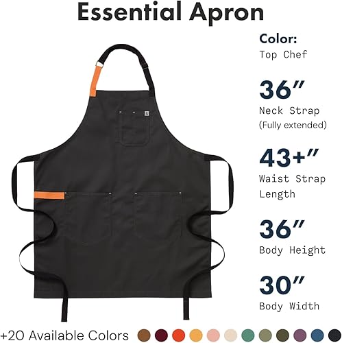 Miniatura 2 de hedley & bennett Delantal Essential  Delantal de chef ajustable con 3 bolsillos y toallero  6535 sarga de polialgodón  Top Chef