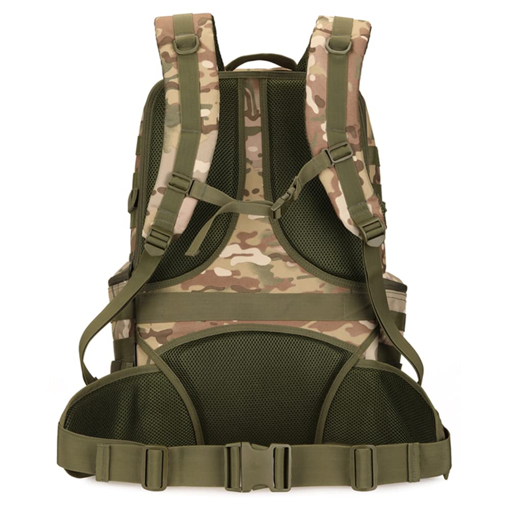 DETECH Wojskowy plecak taktyczny, Molle, 3-dniowa, torba szturmowa, plecak na laptopa, torba survivalowa z paskiem, 50 l, CP, One Size, Plecaki do plecaka