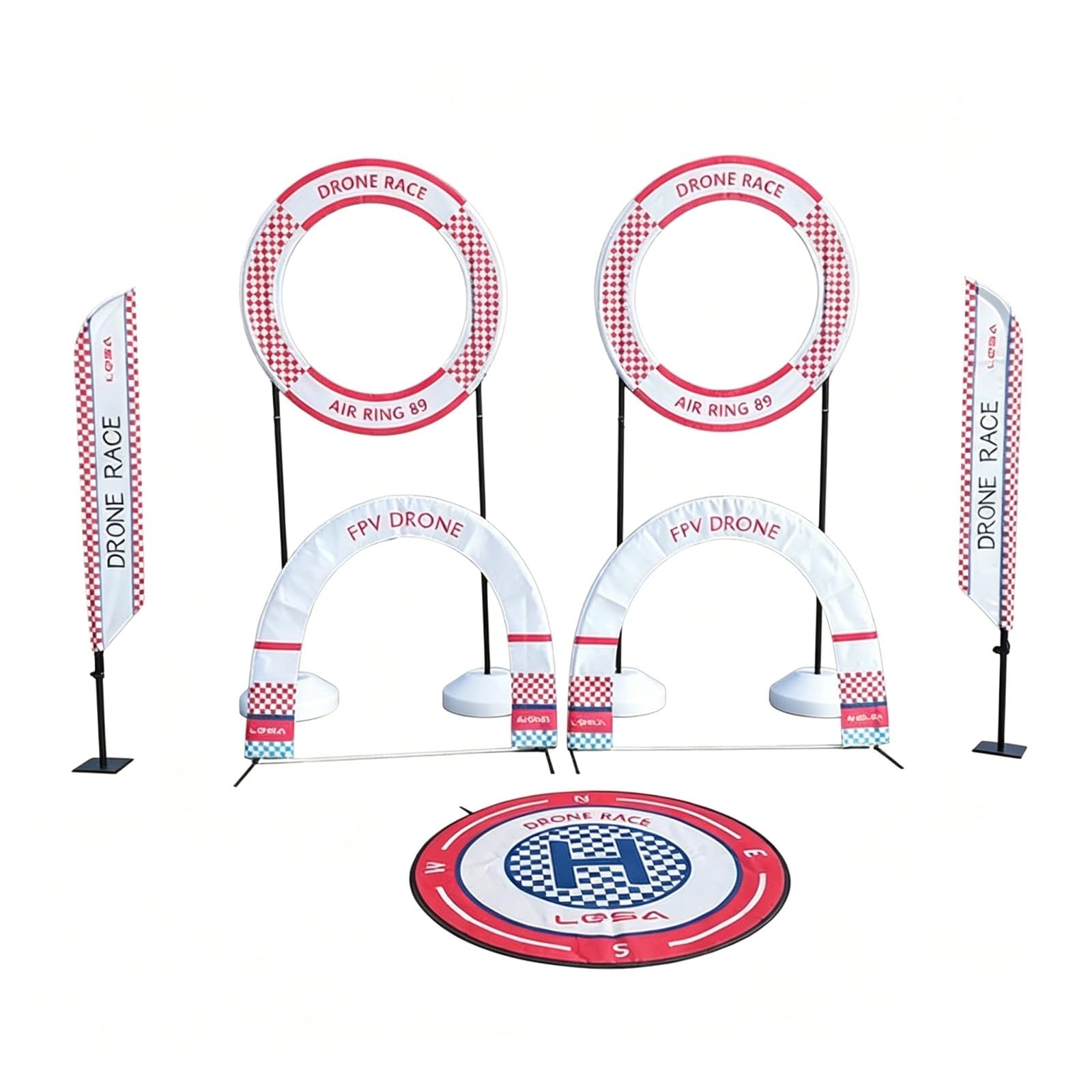 Set di ostacoli per droni FPV, percorso a ostacoli da 60 cm di diametro per mini quadricotteri e droni RC, include archi, cerchi, bandierine da slalom e tappetino di atterraggio(Style-A)