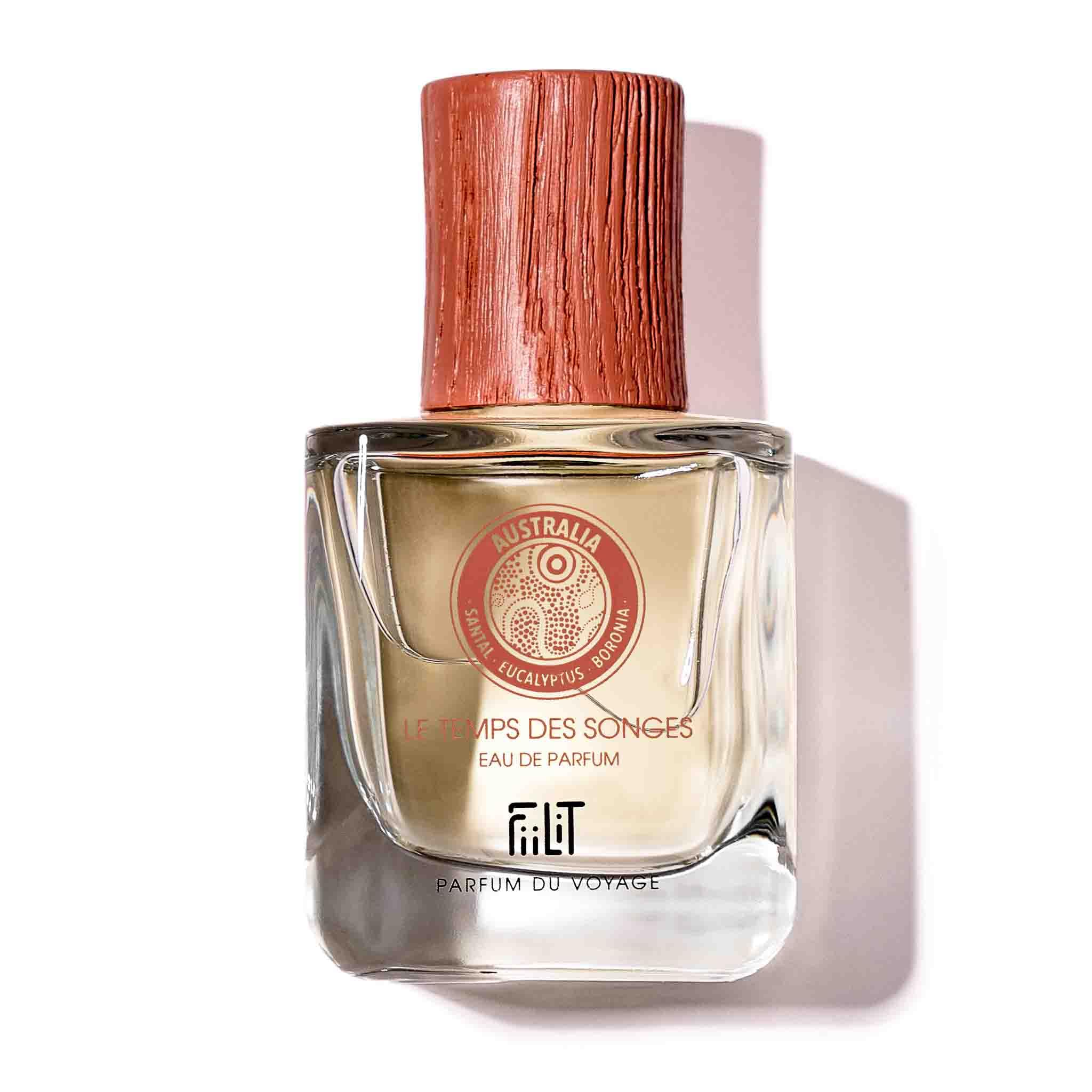 Naturalna woda perfumowana LE CZAS SOGES - AUSTRALIA 50 ml - FiiLiT perfumy podróżne - dla kobiet i mężczyzn - Butelka do ponownego napełniania - Santal Eukaliptus Mistic Relaksujący drewno
