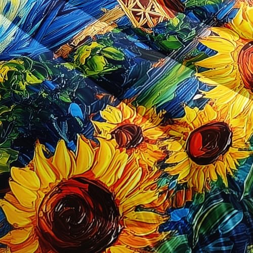 Image of AILONEN Eiffel Tower Floral Queen Comforter Set,Oil Van Gogh Sunflower Printed Bedding Sets,3 Pieces Starry Night Flower Quilt with 2 Pillowcase,Soft Breathable