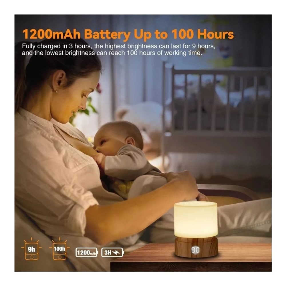 Luce notturna con timer, piccola lampada a LED da comodino per camera da letto, per allattamento, dimmerabile, ricarica USB, luce bianca calda (bianco)