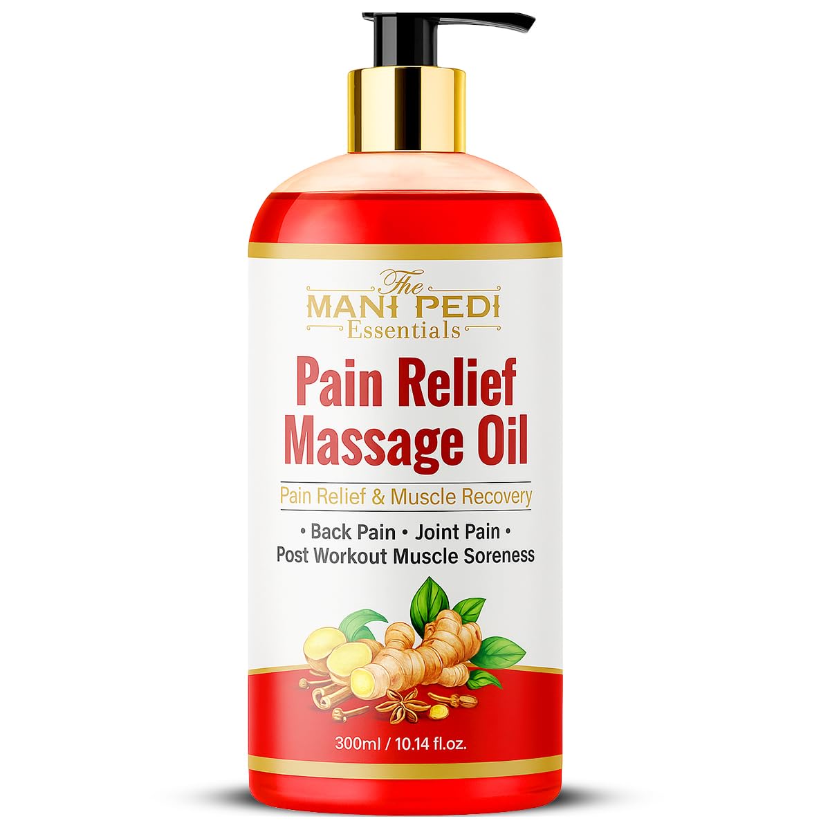 TMPE Pain Relief Massage Oil For Joint & Back Pain, Muscle Soreness & Post Workout Recovery. With Natural Healing Of Ginger, Turmeric & Clove Oils. Non-Sticky Texture - 300Ml