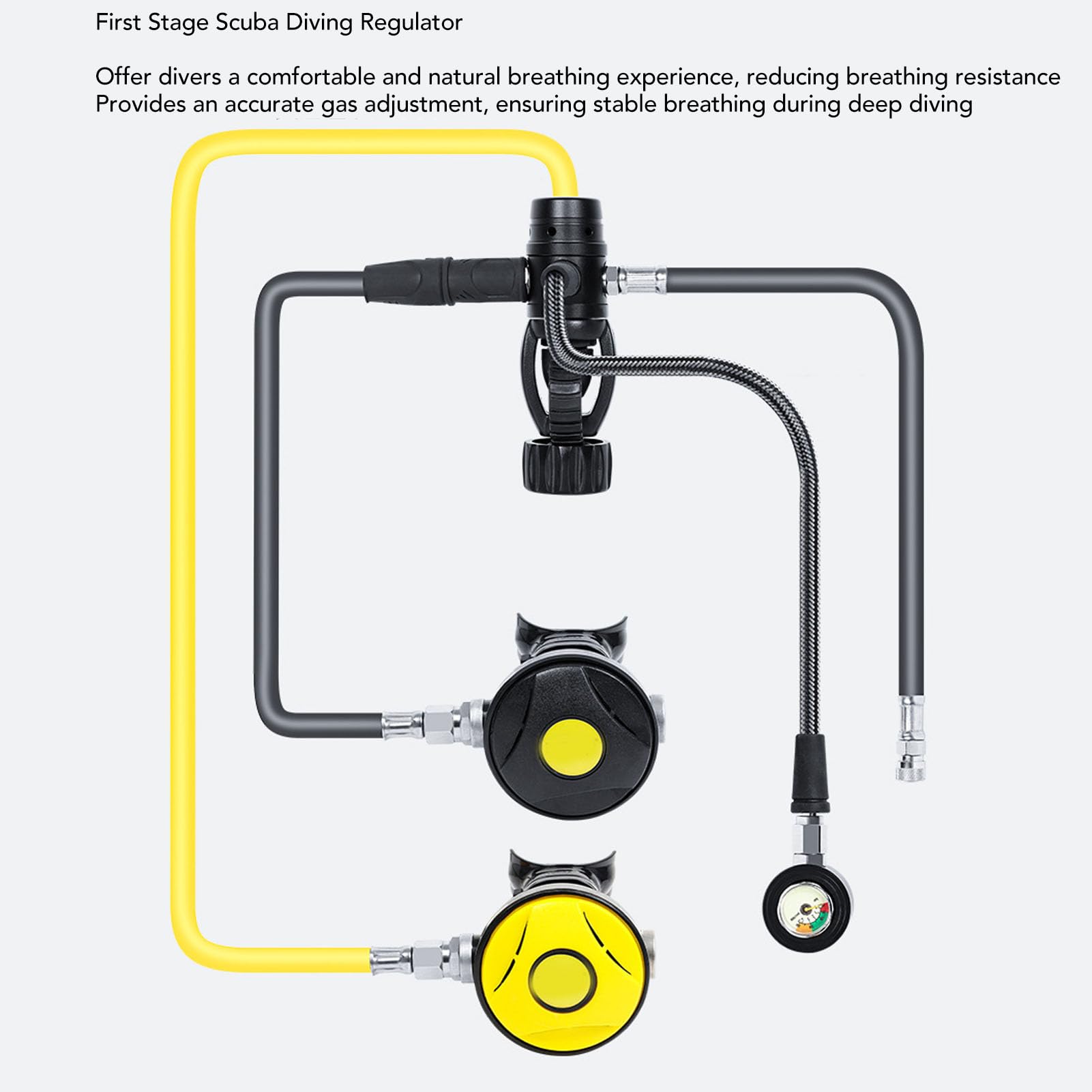 Regulador profesional de buceo, sistema de yugo de primera etapa, aleación de aluminio de alto rendimiento, control de flujo de aire de precisión para buceo profundo, cueva y agua fría