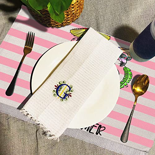 Hello Summer Flamingo Placemats Set Of 4 18X12 Inch For Kitchen Table, Rustic Seasonal Farmhouse Decorative Dinner Mats #TOP3
