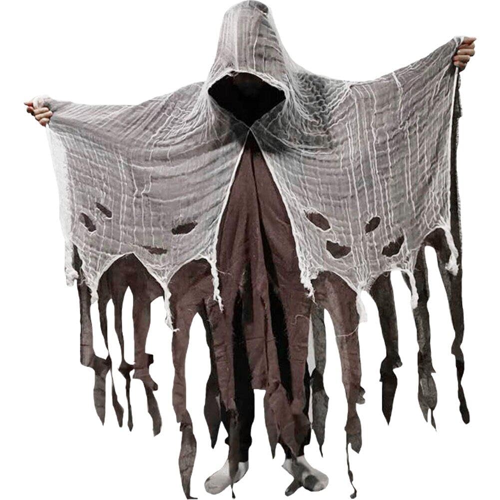 Fituenly Unisex Brown Halloween Cape Tattered Hooded Capes Medieval Ghost Dementors Wizard Cloak Halloween Cosplay Costume