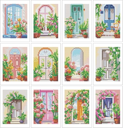Image of HASTHIP 12Pcs DIY Diamond Paint Craft Kit, 15x15cm Dreamy Garden Themed DIY Colored Diamond Paint Art Kit with Complete Tool Set, Wall Decor Handcraft Gift Beginner-Friendly Fun Group Activity