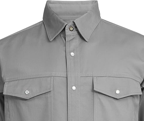 Miniatura 4 de WORKWEYA FR - Camisas de manga larga de 6.5 onzas, 100% algodón, a cuadros, resistentes al fuego, camisas de soldadura