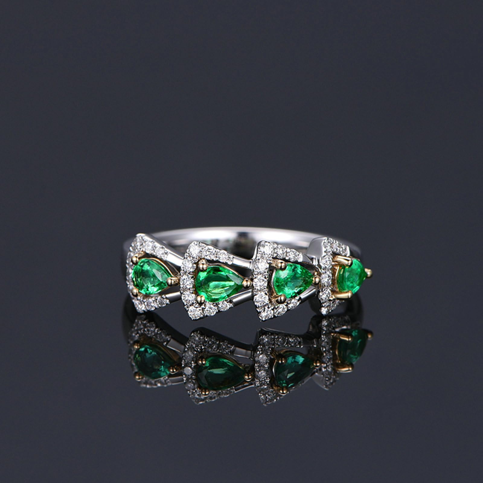 Alianzas de boda de platino 950 individuales para mujer, anillo de compromiso, triángulo con gotas de 0,5 quilates de esmeralda y moissanita, 0,2 ct, talla 47-65