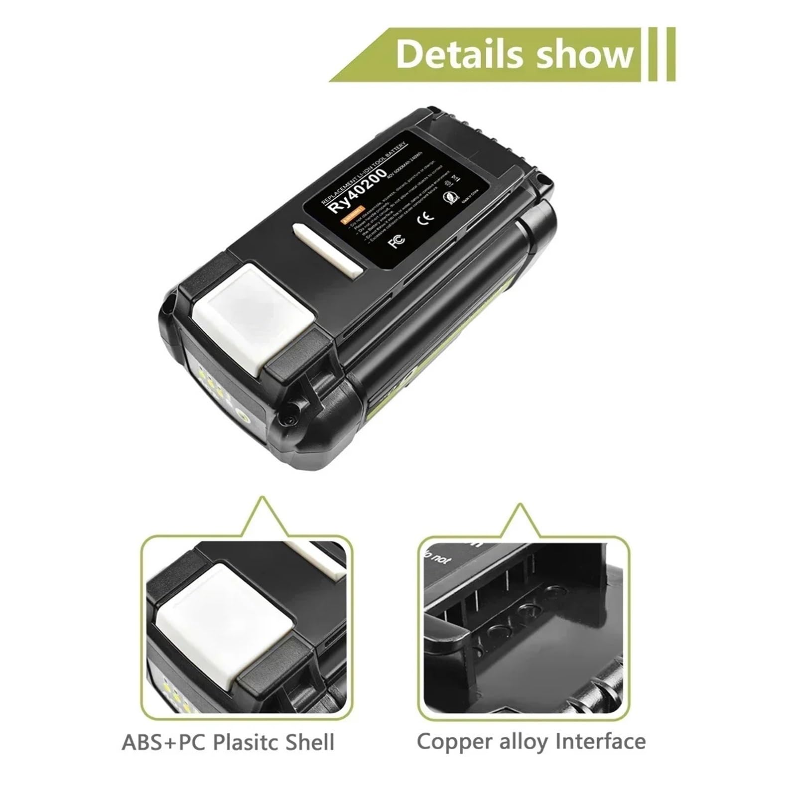 4.0Ah 40V Batería Recargable De Iones De Litio para Herramientas Eléctricas Inalámbricas, Compatible con Ryobi OP4040, OP4030, OP4050 Y OP4026.