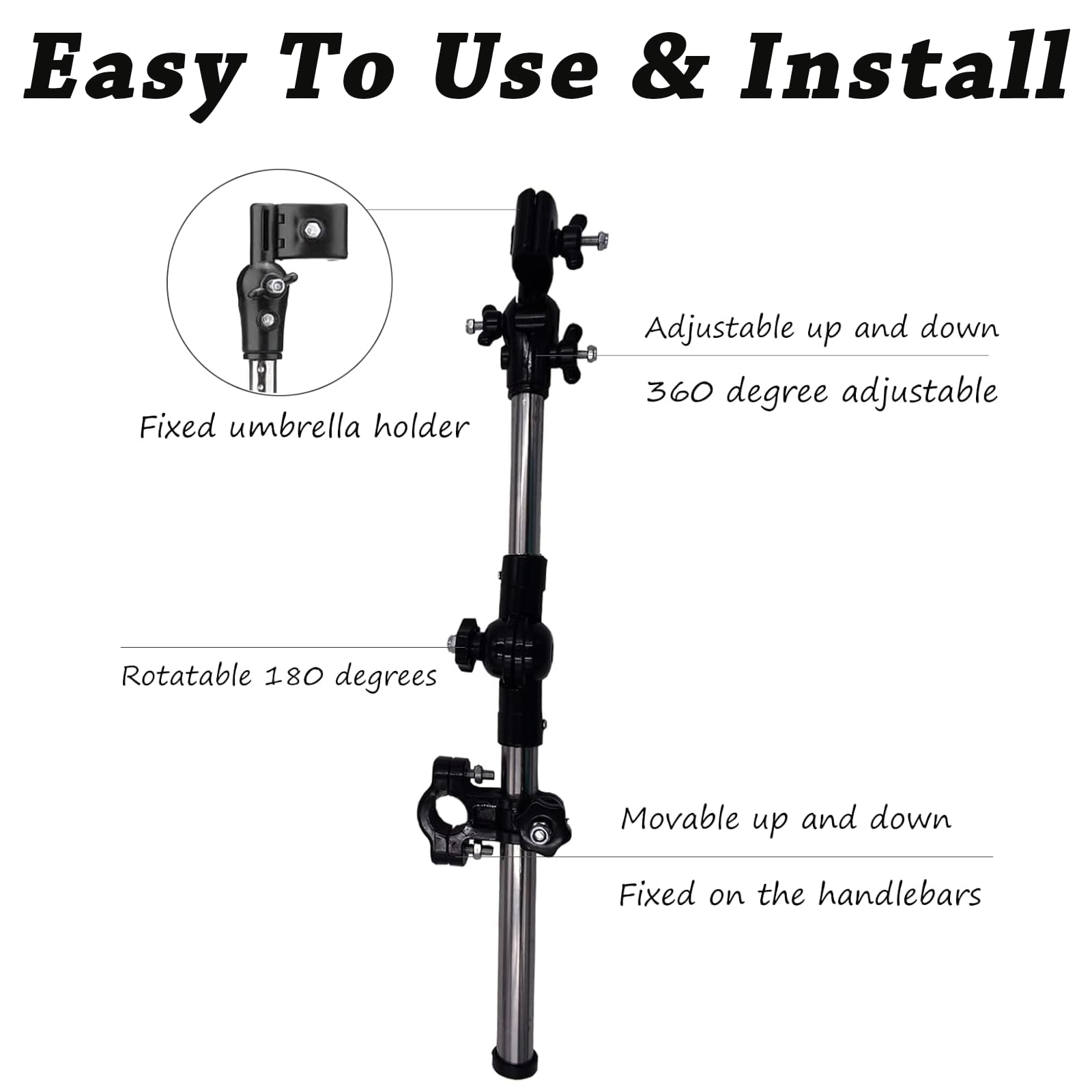 Ombrello 2 in 1 con supporto per ombrello, supporto regolabile a 180° per passeggino, ombrello con supporto elasticizzato per passeggino, bicicletta, sedia a rotelle, deambulatore, carrozzina, sedia