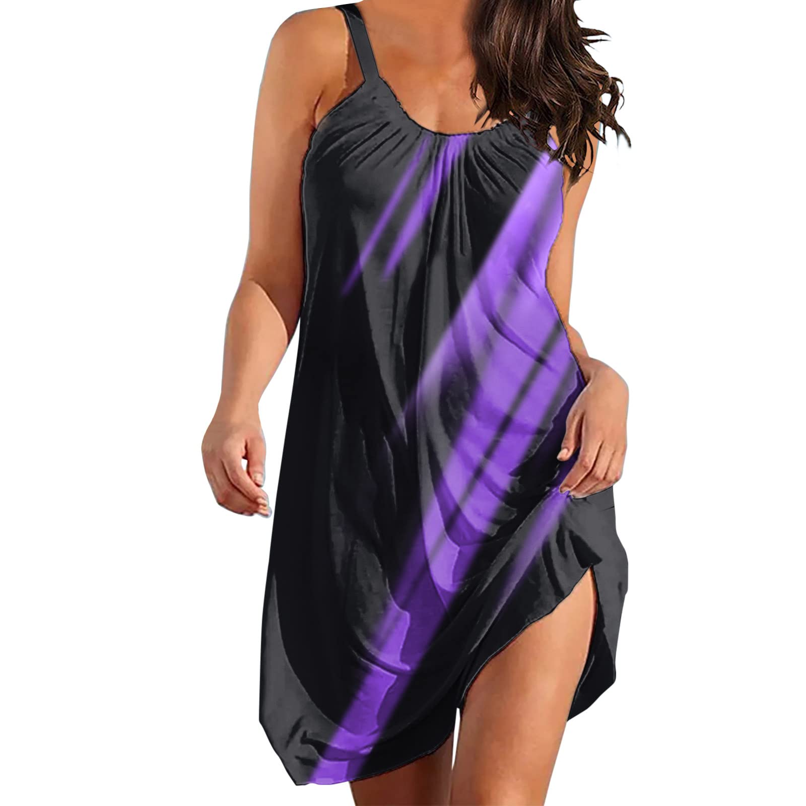 GenericWomens Dresses Halter Neck Mini Dress Sleeveless Casual Summer Beach Sundress Loose Swing Dresses for Women Midi