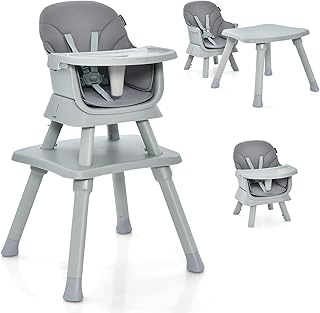 COSTWAY High Chairs for Babies and Toddlers, 6 in 1 Convertible Highchair/Table Chair Set/Building Block Table/Booster Seat/Toddler Chair with Safety Harness, Removable Tray (58x58x98cm, Gray)