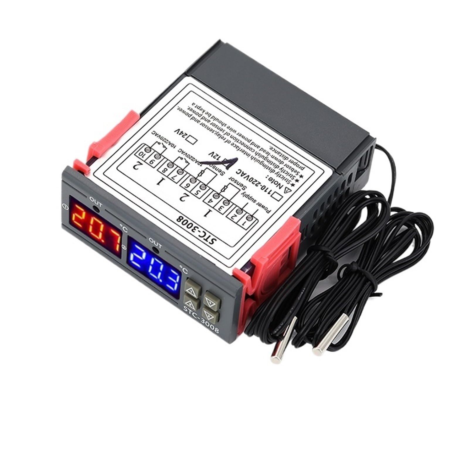 1pcs Dual Digital Temperature Controller Two Relay Output 12V 24V 220V Thermoregulator Thermostat With Heater Cooler(DC12V)