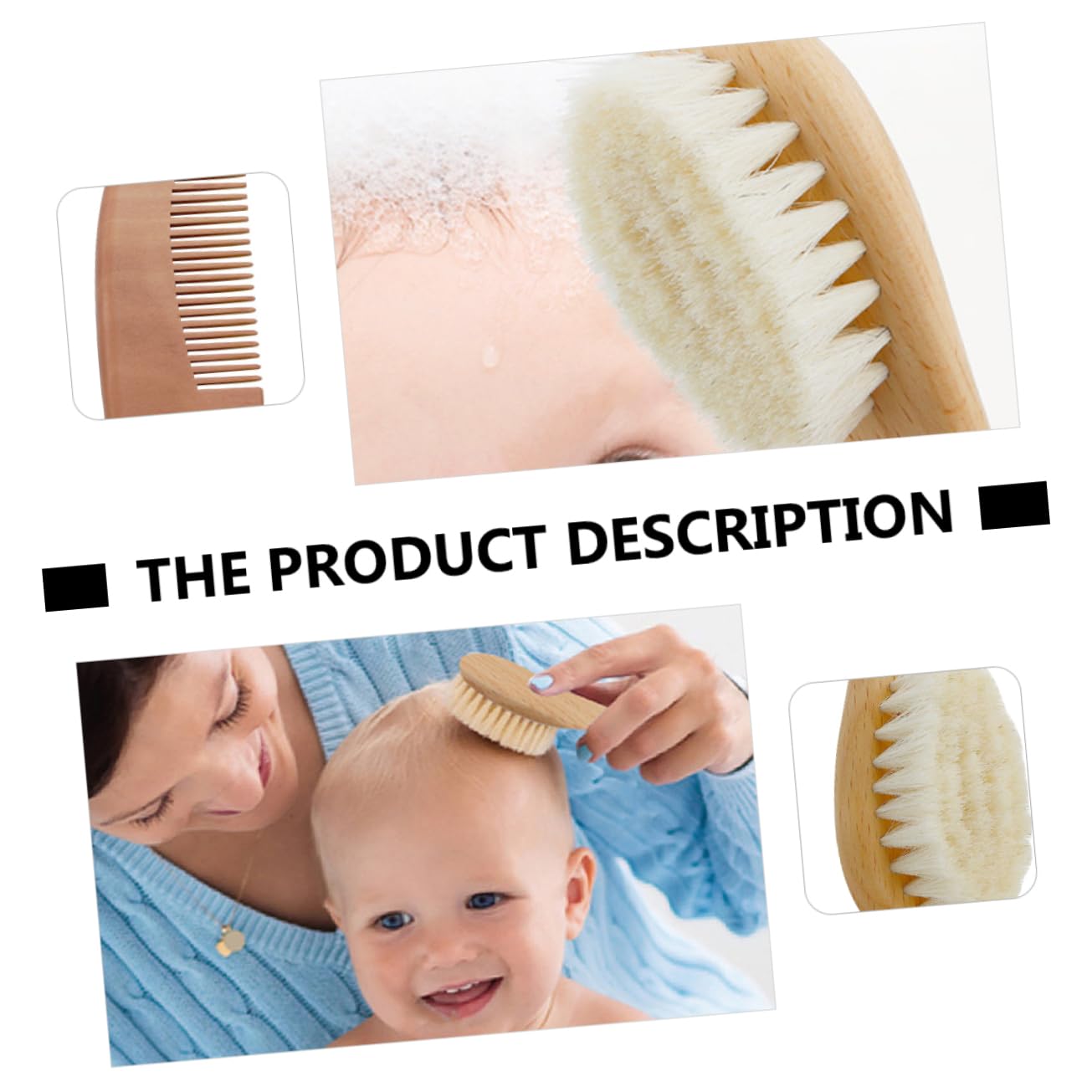 AUTSUPPL Baby Shower Shampoo Brush Set Baby Wood Comb Gentle Scalp Massage Cleaning Brush