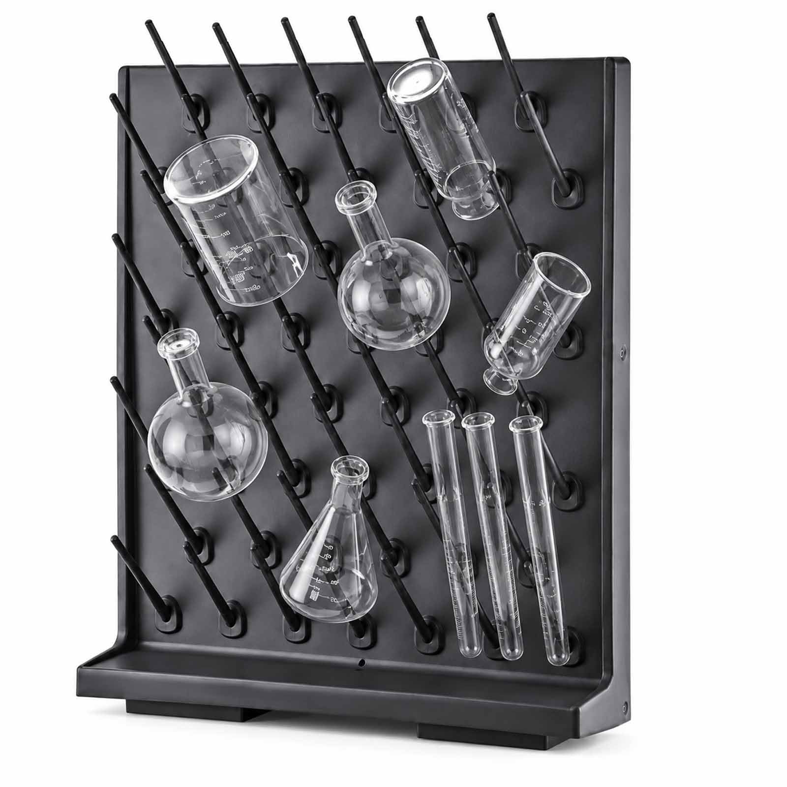 Estante De Laboratorio Desmontable De PP, Tendedero De Pared con 52 Clavijas, Columnas Ajustables, Drenaje, Resistente a Los Ácidos para Cristalería Y Botellas