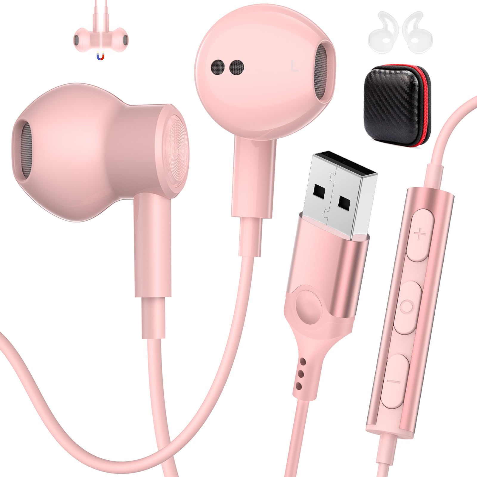 USB Earbuds with Microphone for PC Laptop,Computer Headphones Wired | USBA Plug Headset with Mic,7.5ft long Cord,Corded Laptop Headphones for HP/Dell Computer Home Gaming Office Zoom School,Pink-picture-12