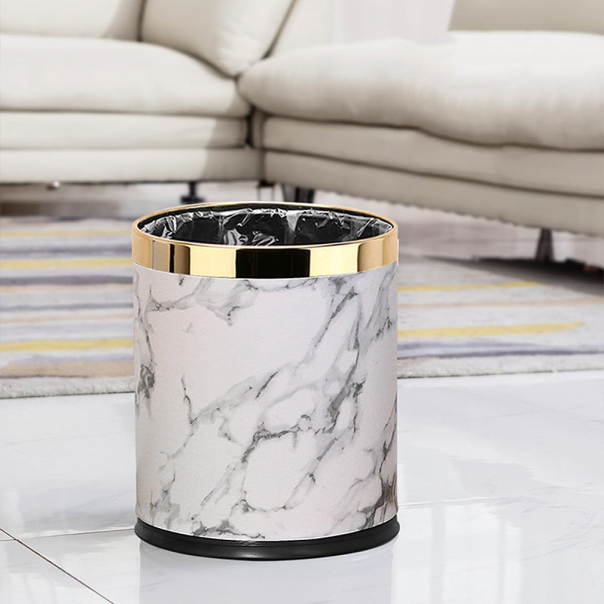ARTIBETTER Bathroom Trash Can Without Lid, Black Square Wastebasket with Press Ring, Portable Household Garbage Bin for Living Room, Kitchen, Bedroom Storage and Organization