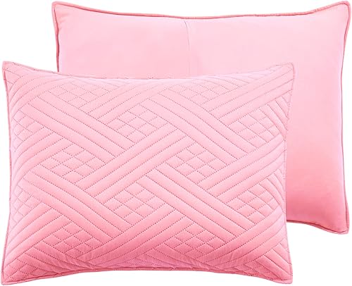 Miniatura 4 de Safonory - Juego de edredón tamaño King (106 x 96 pulgadas, rosa) - Edredón acolchado de patrón de rayas finas y suave para cama King, para verano -