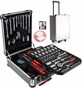 FLZOSPER 799-Piece Sturdy Tool Set with Rolling Wheels Aluminum Trolley Case, General Household Tool Kit, Auto Repair Tool Set Toolbox and Wheels