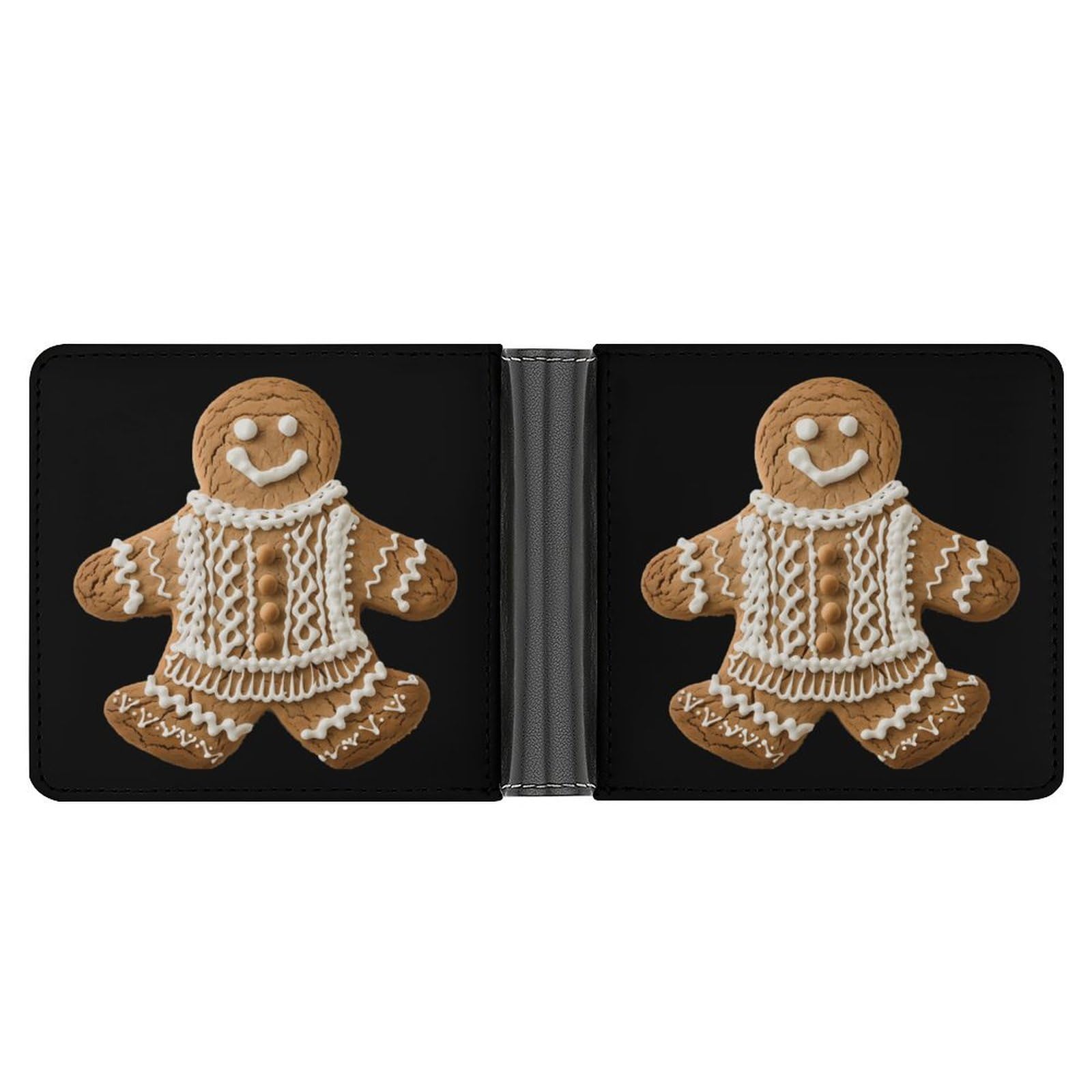 Sweater Pattern Gingerbread Biscuit Funny Men's Slim Bifold Wallet with Multiple Card Slots Front Pocket Purse