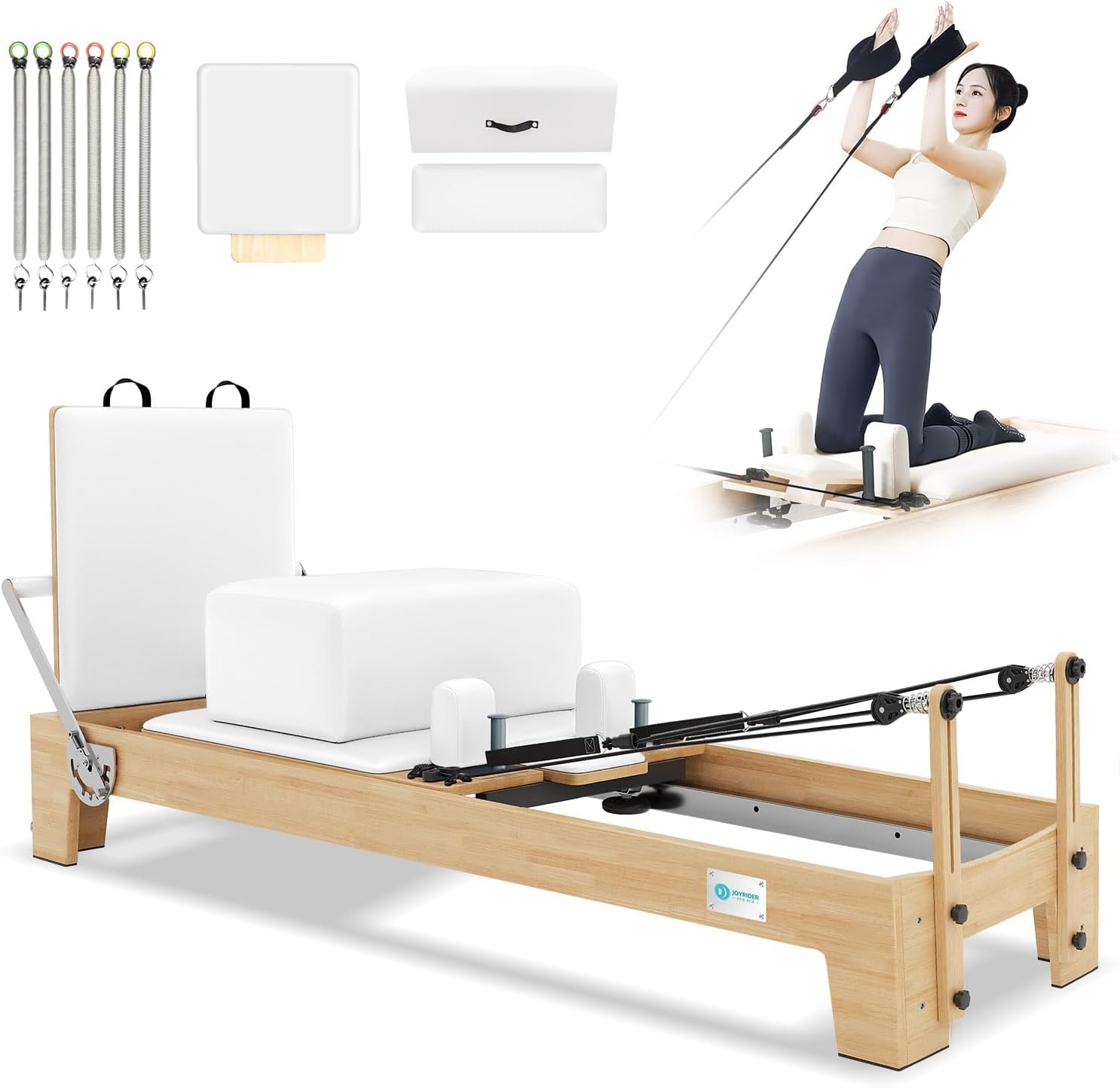 JOYRIDER Pilates Reformer, 92" Foldable Pilates Reformer Machine, Upgrade Pilates Equipment Aluminum Frame for Full-Body Home Workout, with German Piano Wire Springs, Jump Board, 480 lbs Capacity