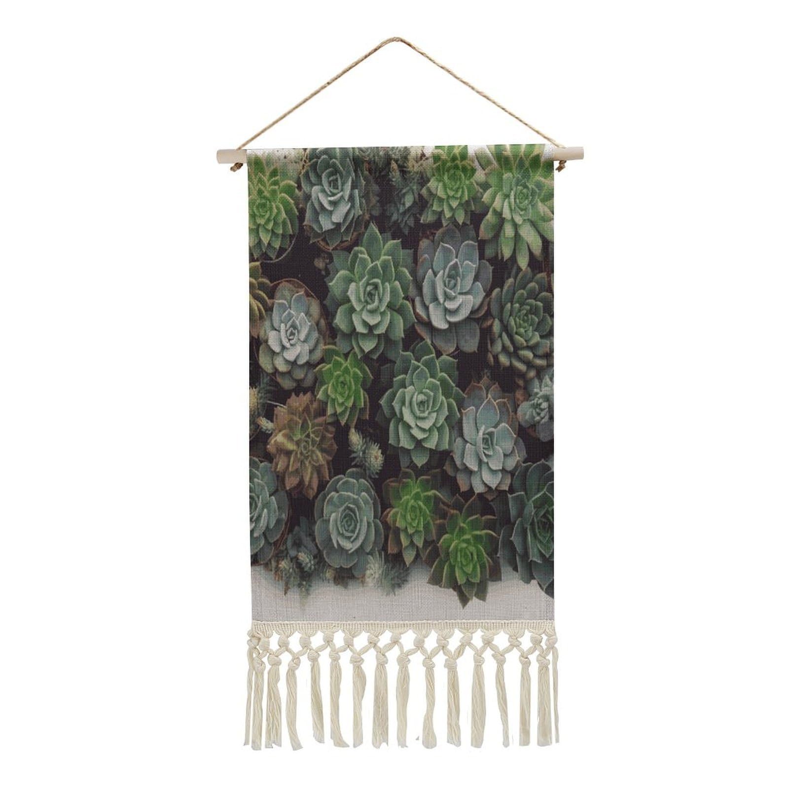 Adfgyerh Style Succulent Plants Tapestry With Tassels Cotton And Linen Hanging Posters, Wall Art For Travel Gift, Wall Tapestry For Office Home Decor Bedroom Living Room Decor