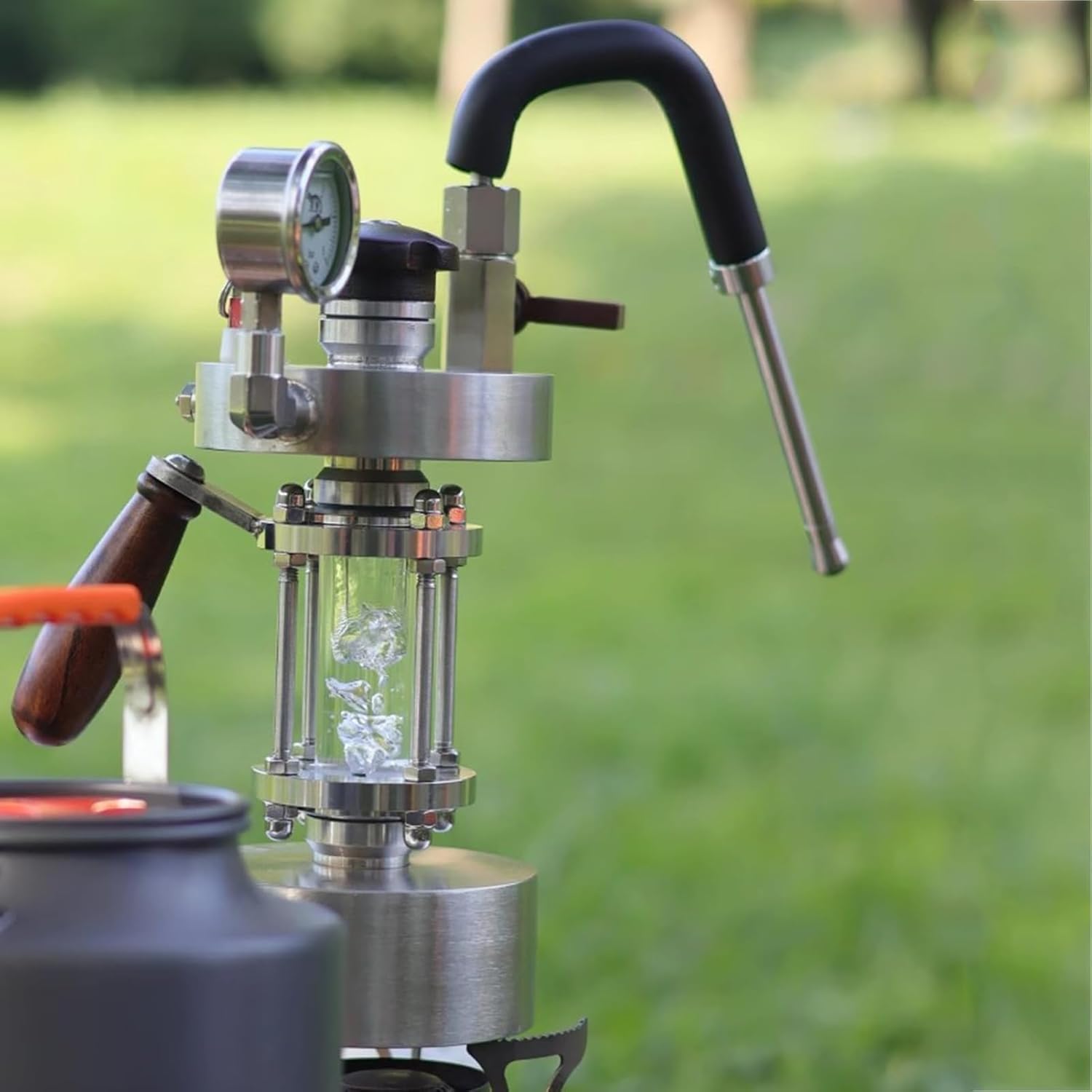 Outdoor Steam Milk Frother,Boiling Water Frothing Machine,with 3-Hole Steam Nozzle-Adjustable Angle,with Air Pressure Gauge, for Picnics and Camping - Open Flame and Induction Hob Heating