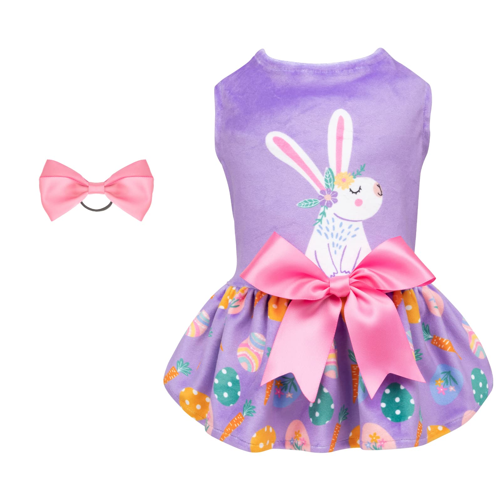 CuteBone White Rabbit Dog Easter Dress Velvet for Small Dogs Girl Eggs Skirt Puppy Purple Dresses Dog Clothes