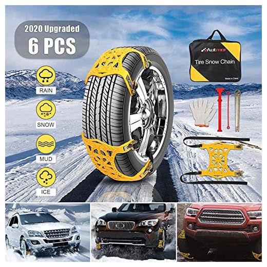 AUTMOR Car Snow Chains, 6pcs Adjustable Anti Skid Emergency Tire Straps, Cars/SUV/Truck/ATV Winter Wheel Chains, Security Tyre Chains, Tire Chains for Most Cars/SUV/Trucks