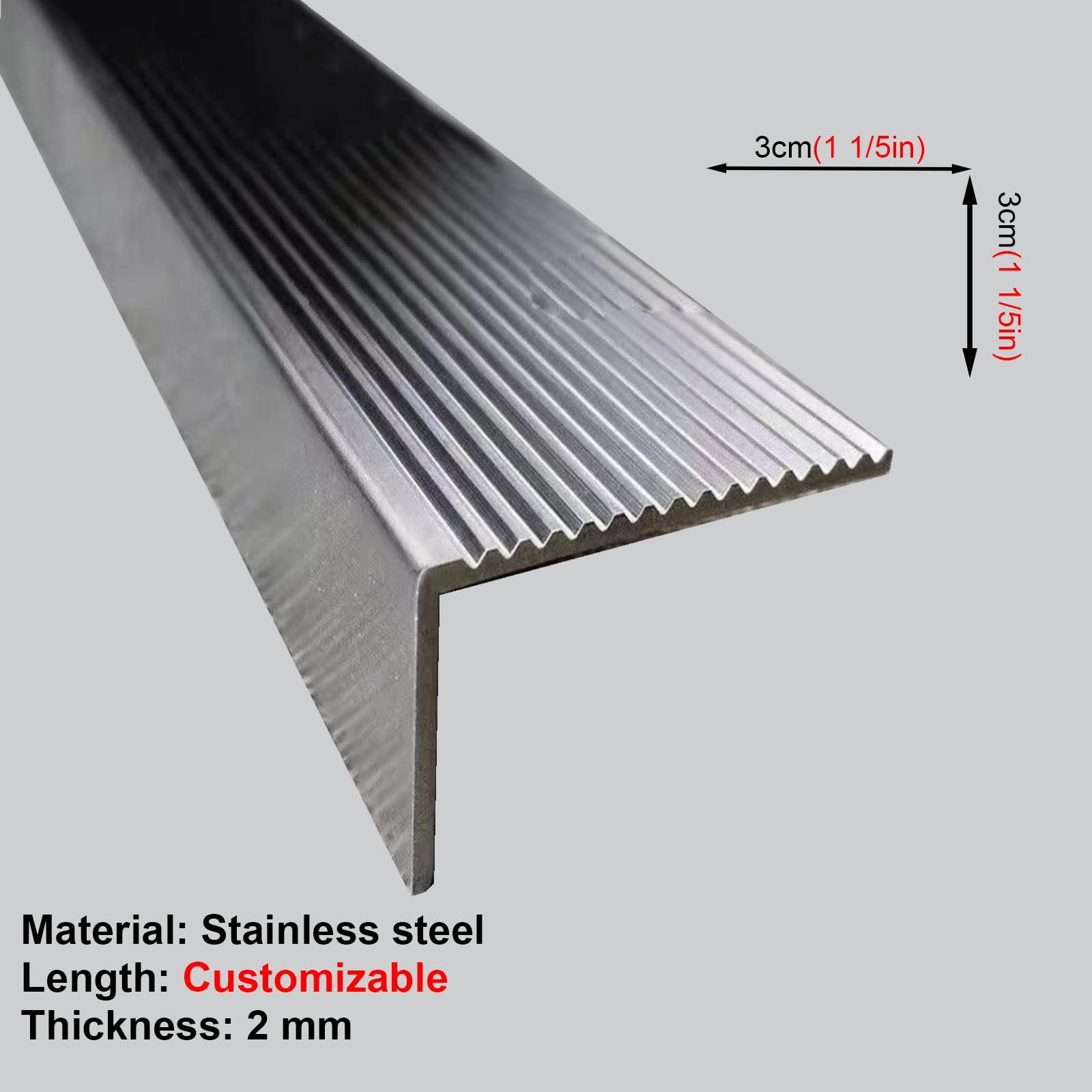 Profilo di Finitura per Bordi di gradini in Metallo, Protezione per Bordi di graterni, per gradini in Cemento/Legno/Pneumatico, Bordatura per gradini (LxA-30,9 cm x 30,9 cm, L-1 m/3,3 Piedi)