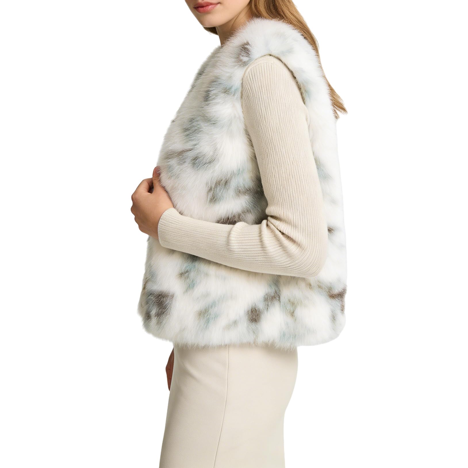 Amazhiyu Gilet di pelliccia da donna in pelliccia sintetica, gilet corto, per autunno e inverno, da donna, senza maniche, in pelliccia sintetica