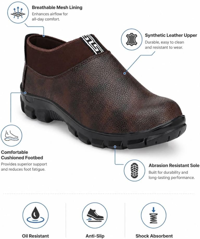 Image of Synthetic Leather Steel Toe Safety Shoe for Men, Brown, F1-30-Brown