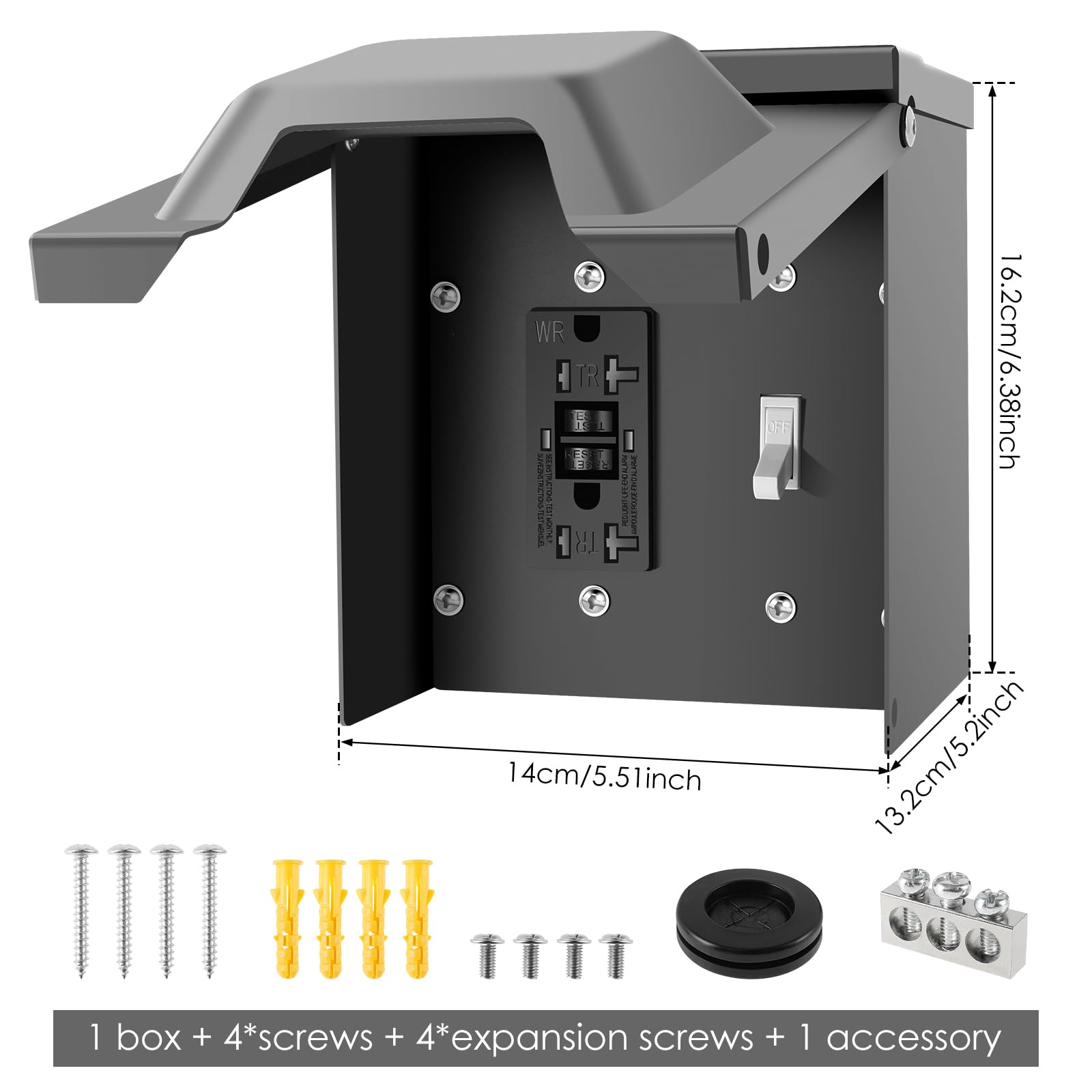 Outdoor Electrical Outlet Box with 20 AMP Receptacle and Switch Weatherproof Outlet Box with Enclosure Rainproof Cover