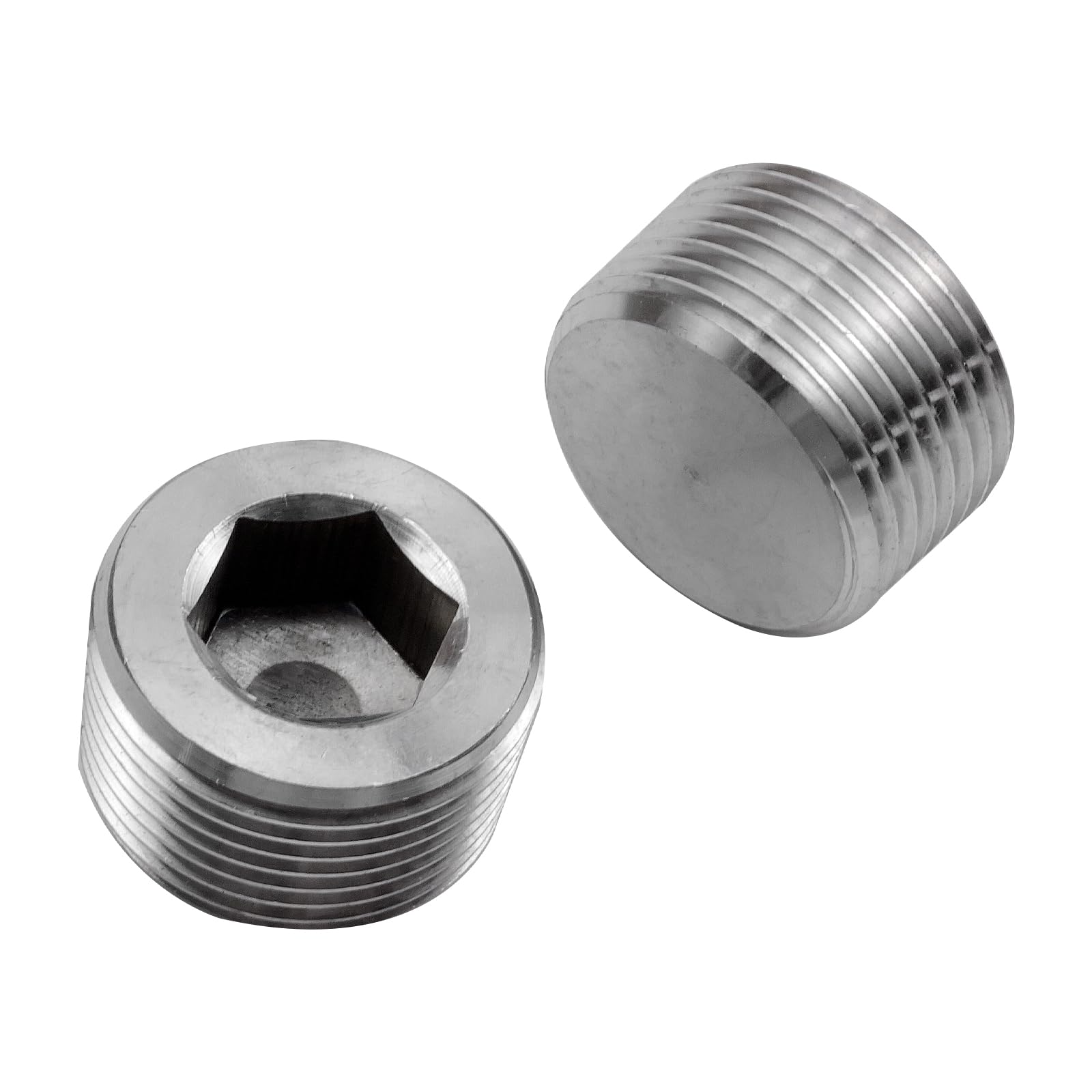 Forcitory 304 Stainless Steel 1/16" NPT Countersunk Internal Hex Thread Socket Pipe Plug Male Thread Fitting 2 Pack (1/16" NPT, 2)