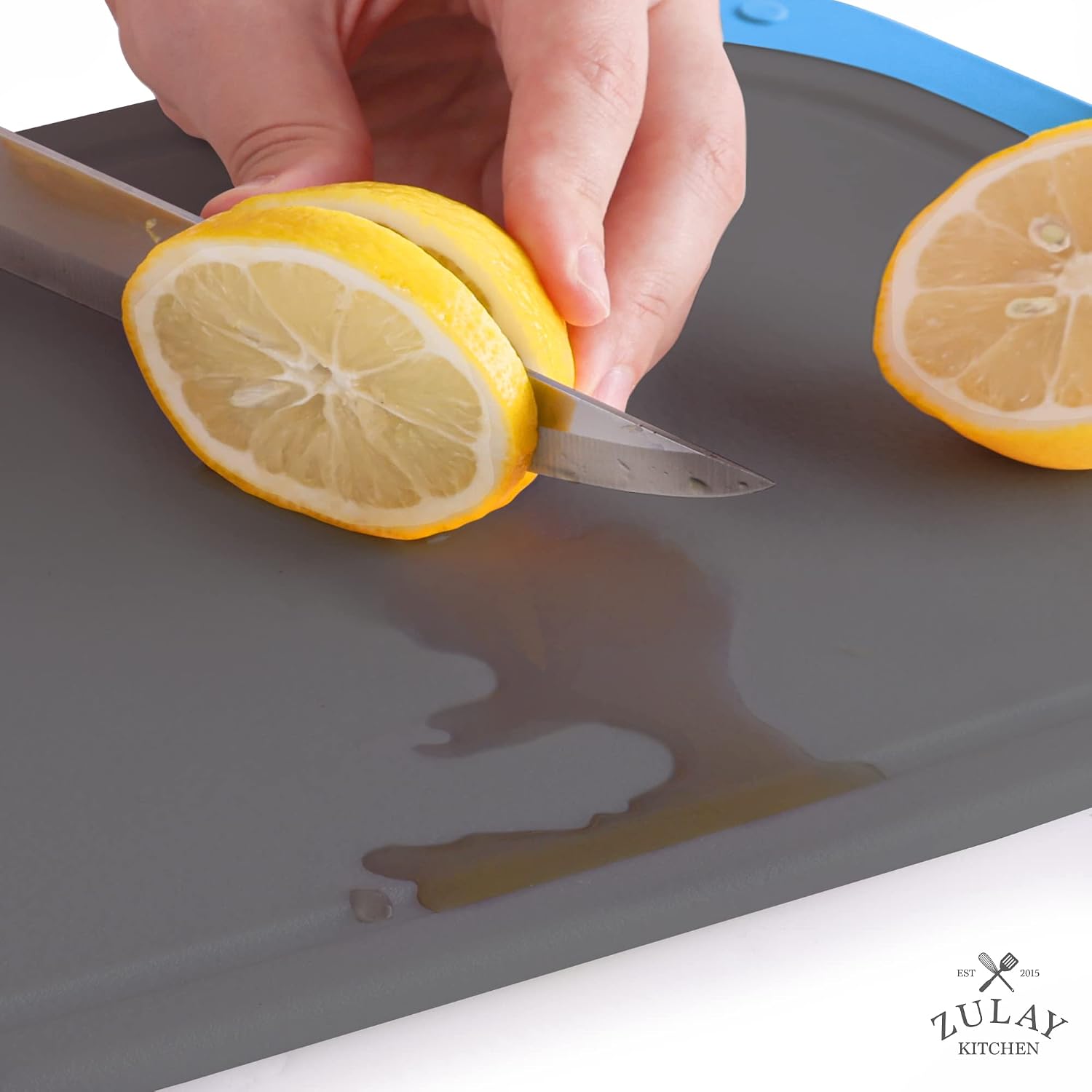 Zulay Kitchen (3-Piece Set) Cutting Boards For Kitchen Dishwasher Safe - Plastic Cutting Board Set - Non Slip Kitchen Cutting Board With Juice Groove - Multiple Sizes (Gray/Blue)