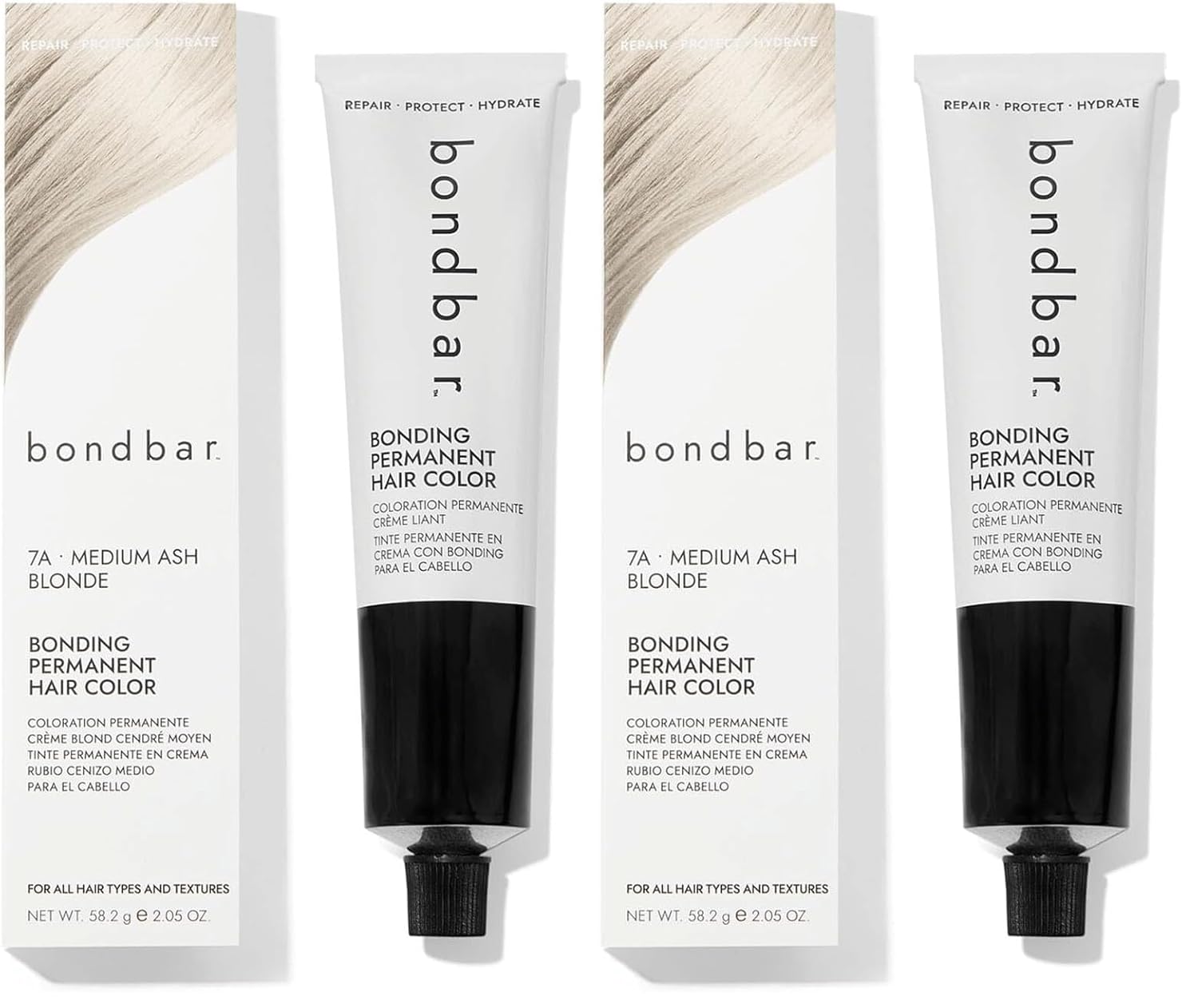 Bondbar 7A Medium Ash Blonde Bonding Permanent Creme Hair Color, Repairing hair dye for all hair types, Vegan, Built in Bonding, 2.05 Oz (Pack of 2)