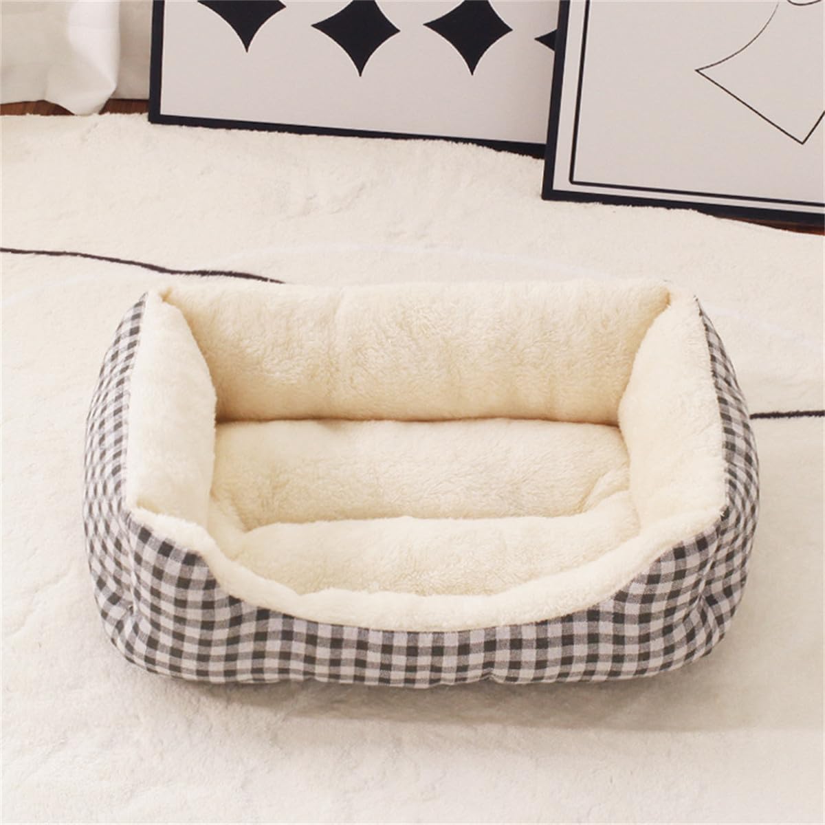 Odot Donut Dog Bed, Small Medium Large size Dogs, Washable Pet Bed for Cat Puppy Crate, Calming Dog Sofa, Soft and Fluffy, Non-Slip (Plaid,L)