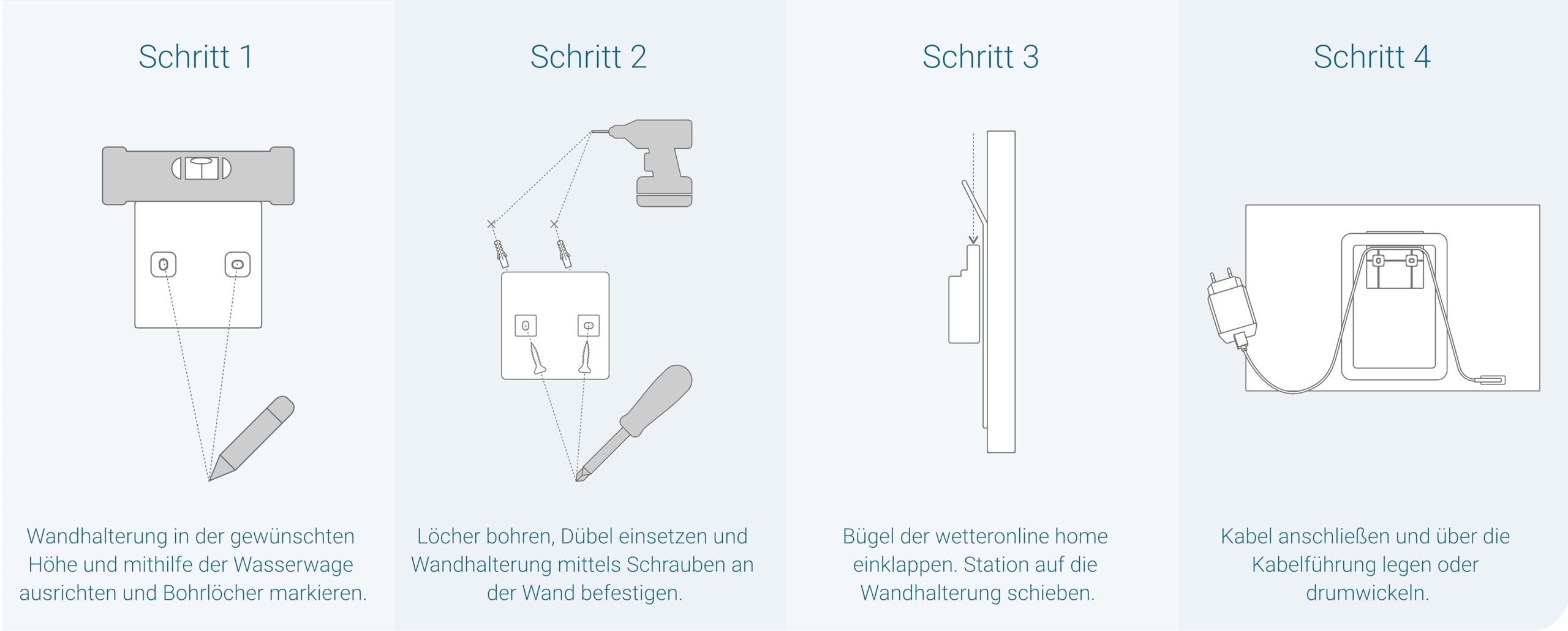Wandhalterung für wetteronline home (ab 2. Generation), komplettes Wandmontage-Set mit Kabel, Schrauben und Dübeln, elegante Wandbefestigung für Wetter auf Augenhöhe, weiß, 90-Grad-Winkelstecker
