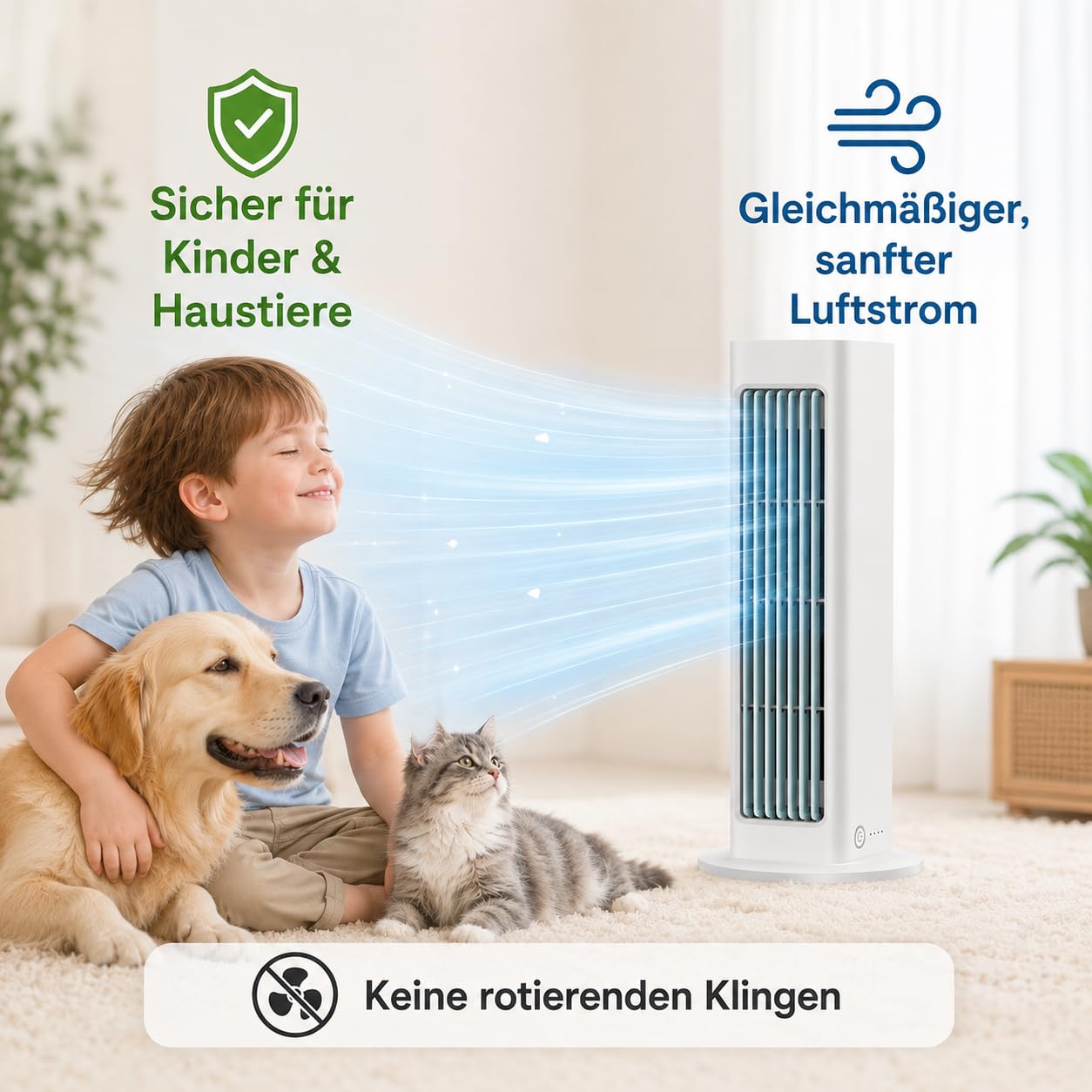 XJQ Breezamax Ventilator, Klingenloser USB Ventilator mit Akku, 3–8 Std Laufzeit, Wiederaufladbar und Tragbar, mit Fernbedienung, 3 Geschwindigkeiten, für Zuhause, Büro, Camping (Weiß)