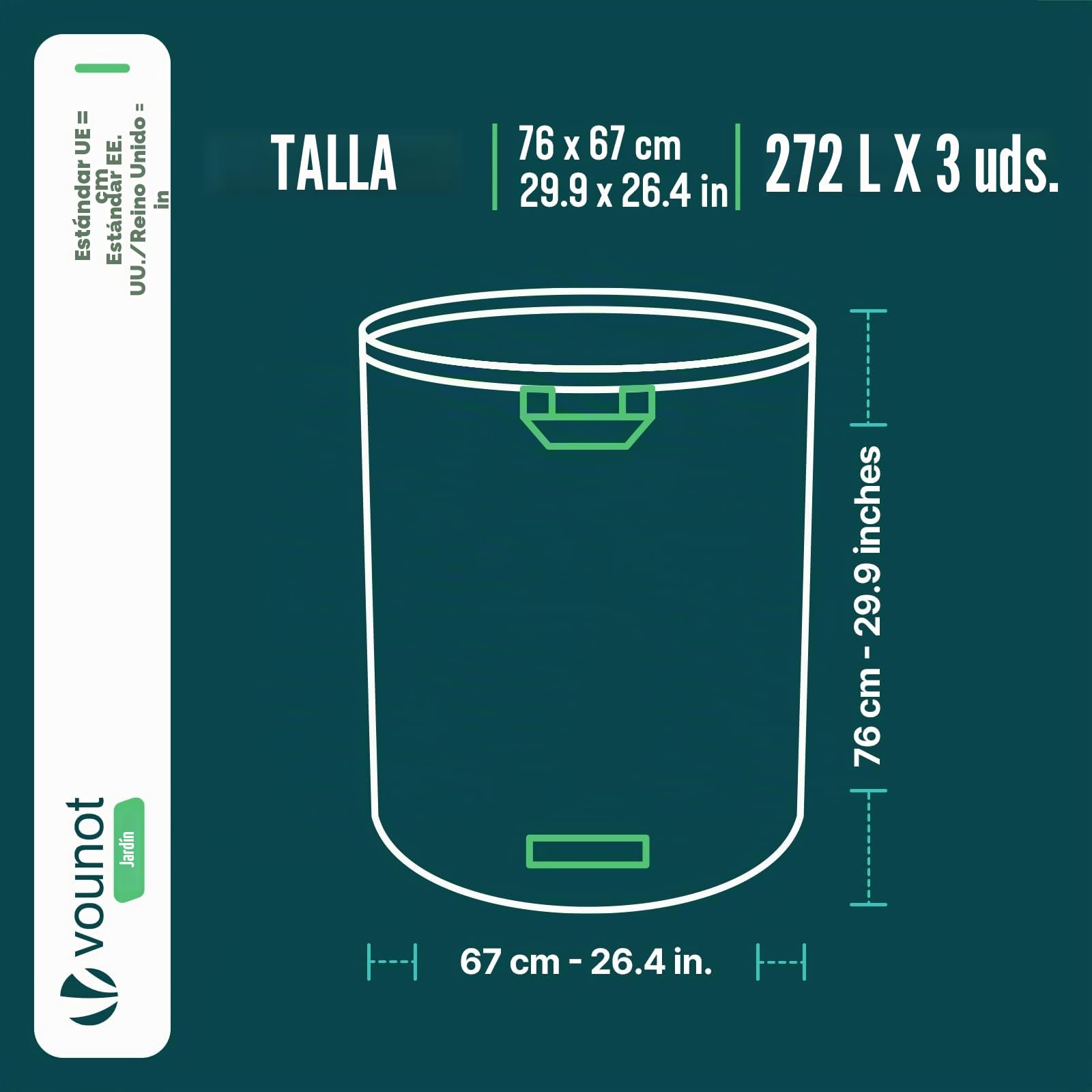 VOUNOT® 3 x Sacos de Jardin 272L Bolsas de Basura de jardín, con Asas, Plegables y Reutilizables