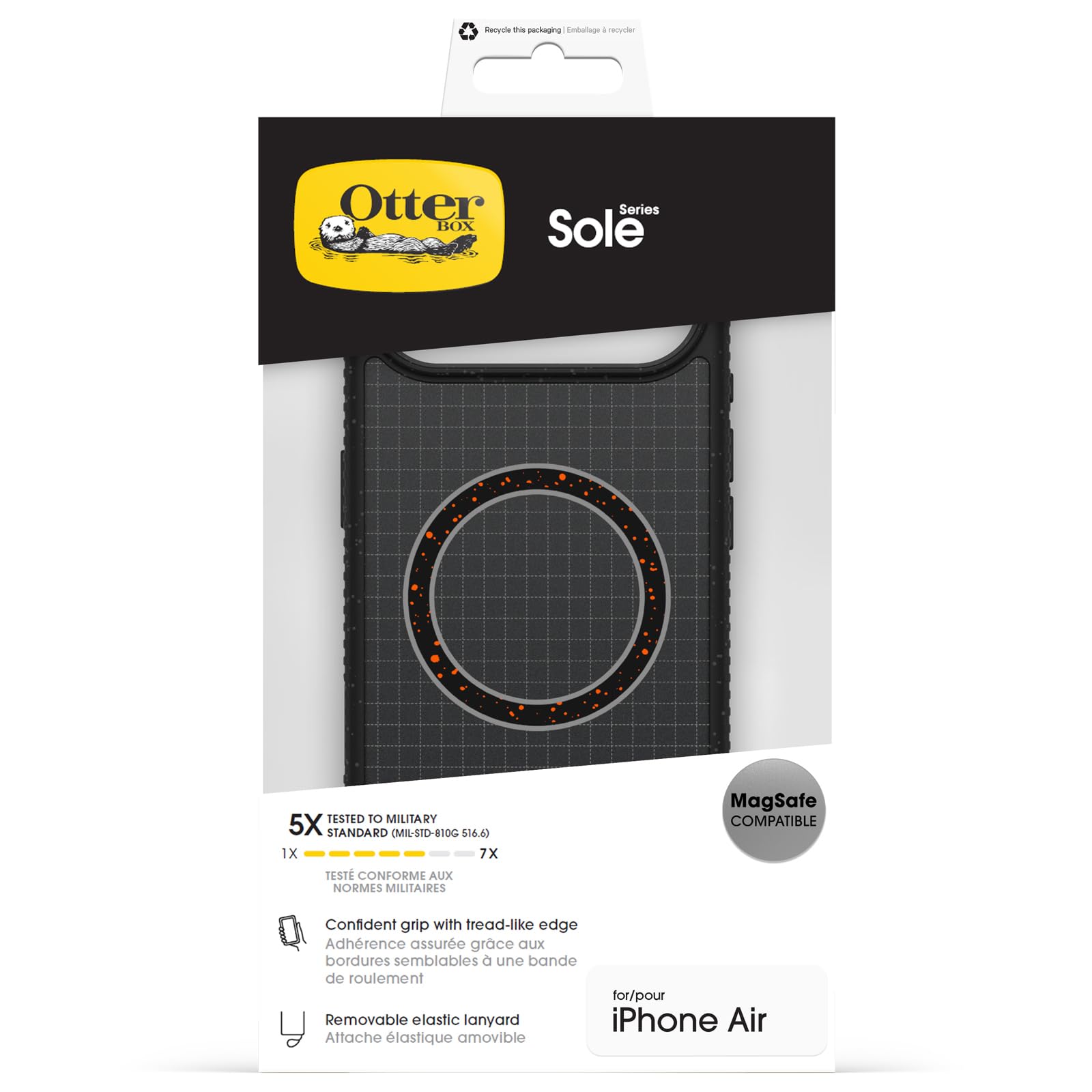 OtterBox Sole Series MagSafe Hülle für iPhone Air, stoßfest, sturzsicher, schützende Hülle, 5X getestet nach Militärstandard, Schwarz