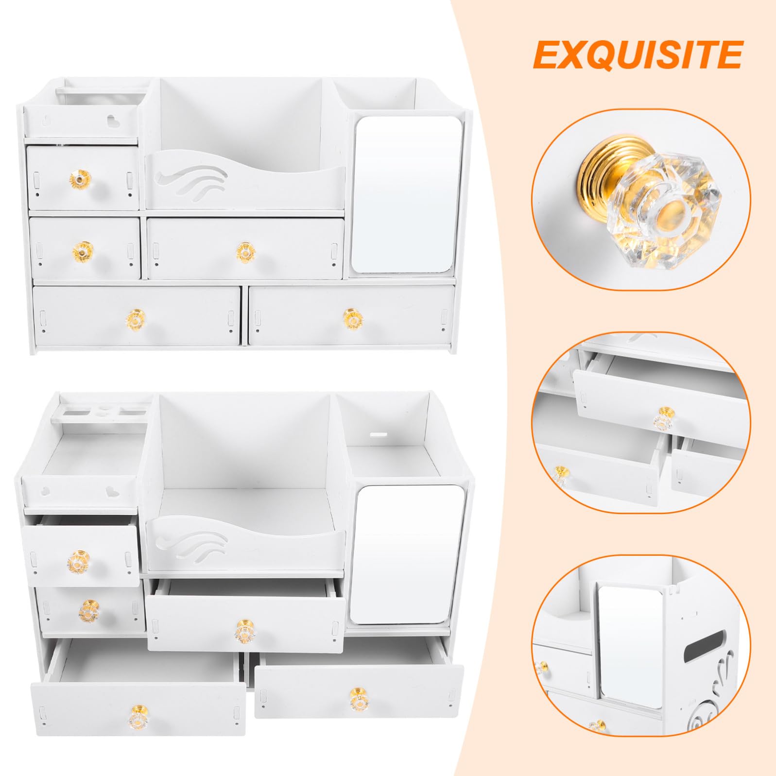 Organizer Trucchi da Tavolo con Cassetti, Capienza Grande, Bianco | Pvc e Pannello Legno-plastica, Uso Desktop e Categorizzazione, Cofanetto Porta Cosmetici Semplice