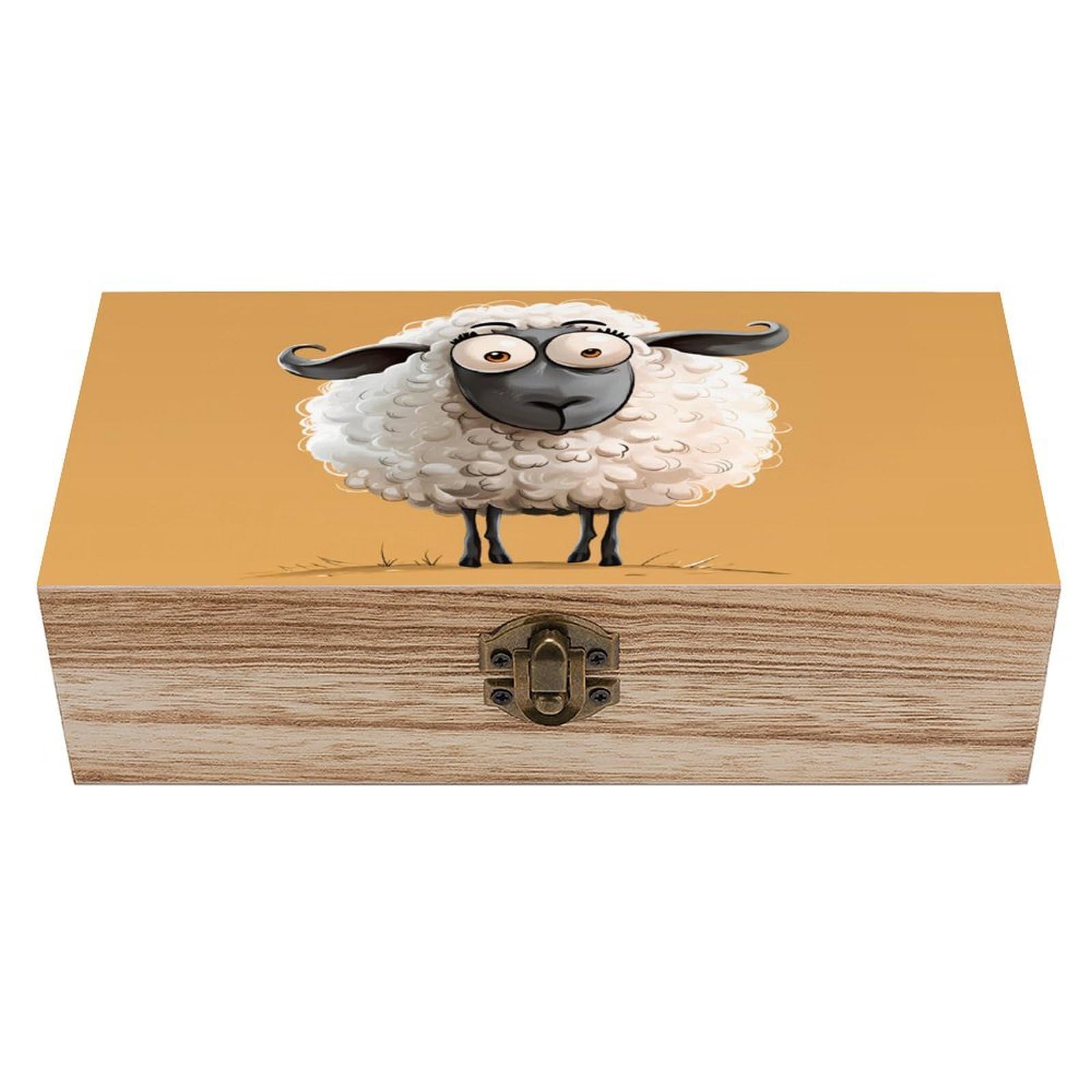 asbwuo Cute Sheep Vintage Wooden Keepsake Box