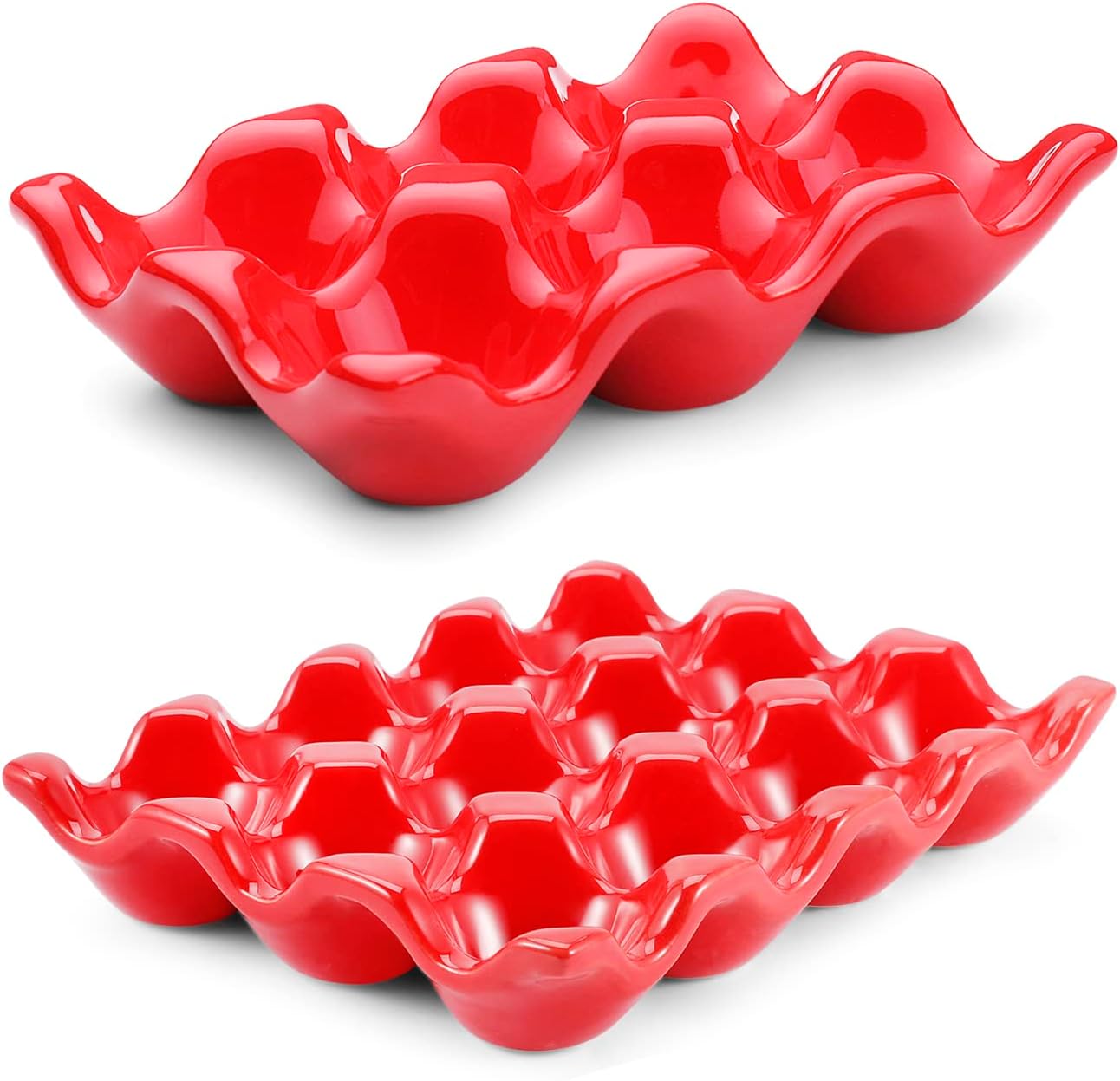 Flexzion Ceramic 12 + 6 Cups Egg Tray 18 Porcelain Egg