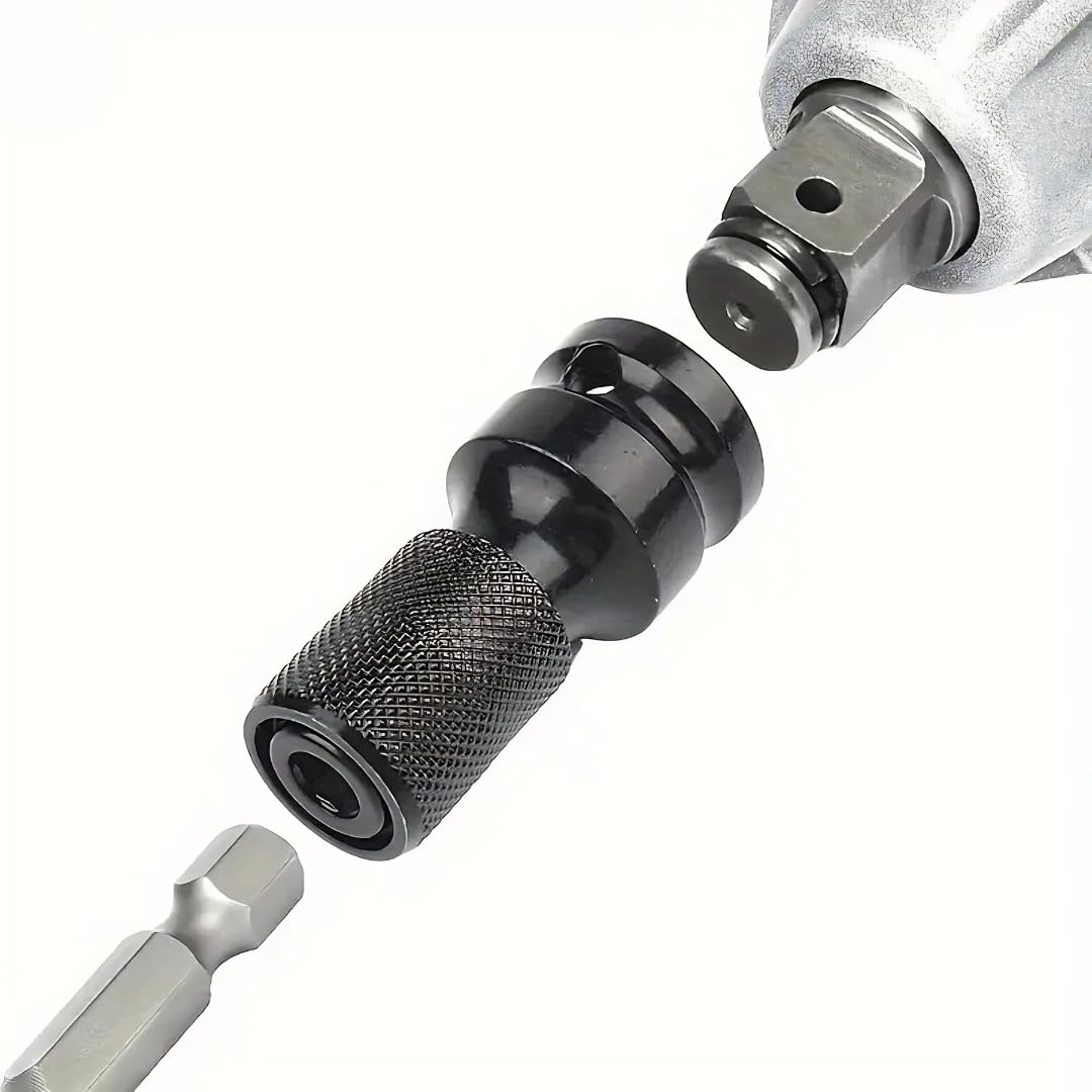 JPT Quick Release Impact Bit Holder, 1/2-Inch Square Drive to 1/4-Inch Hex Socket Adapter, Rapid Release Converter for Impact Wrench 4