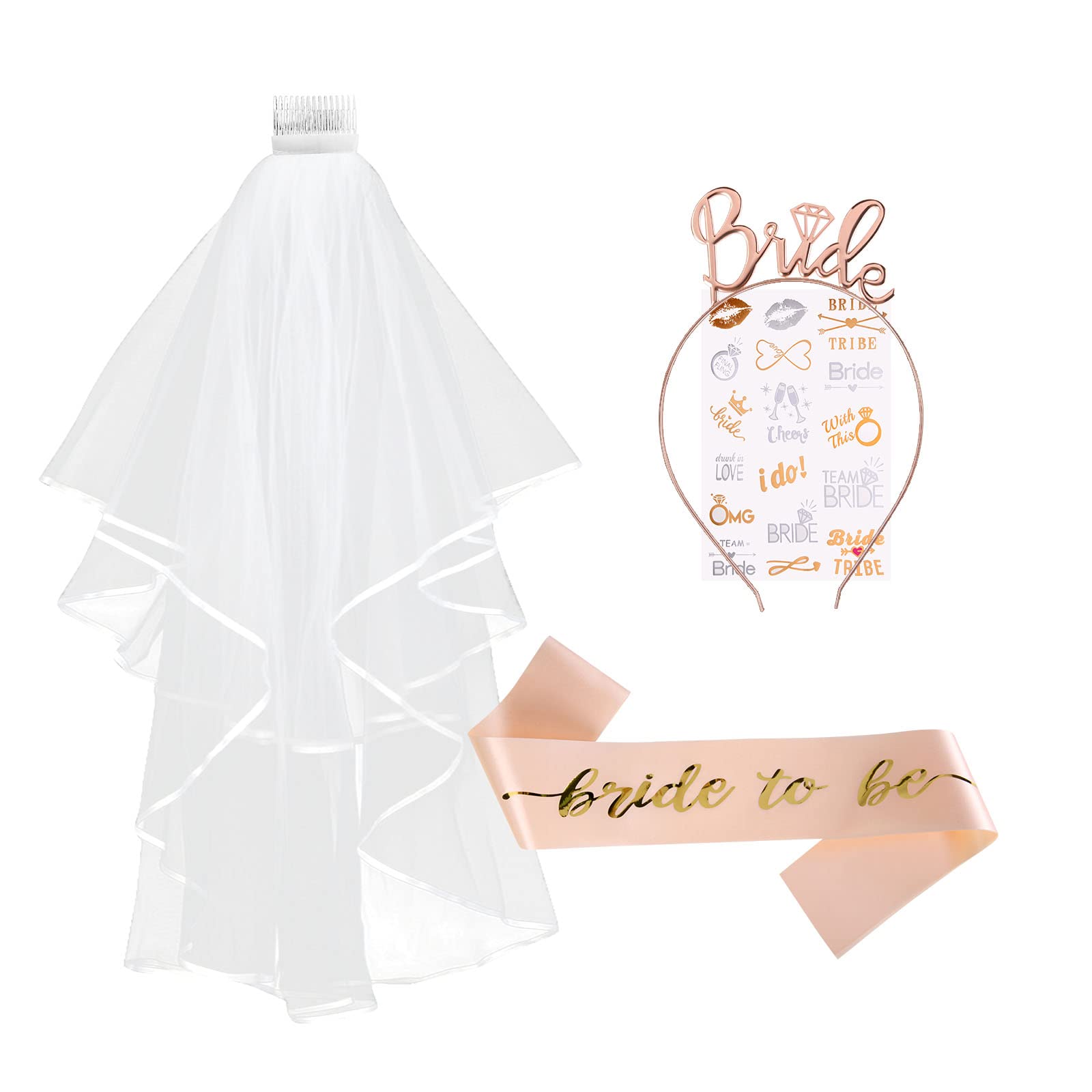 Aomig Bride to Be JGA dekoracyjna szarfa zestaw 4 szt. Team Bride szarfa na wieczór panieński, fotografia ślubna, korona urodzinowa, dla dziewcząt, welon, tiara, wieczór panieński, opaska na czoło w