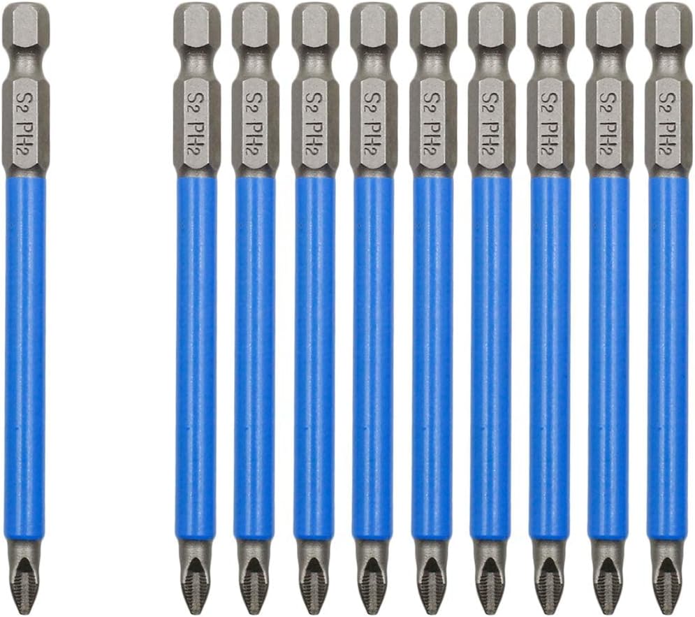 Biaungdo 10Pcs Magnetic PH2 Phillips Bits Set 3.5 inch Long Anti Slip #2 Bit (PH2 x 90MM)