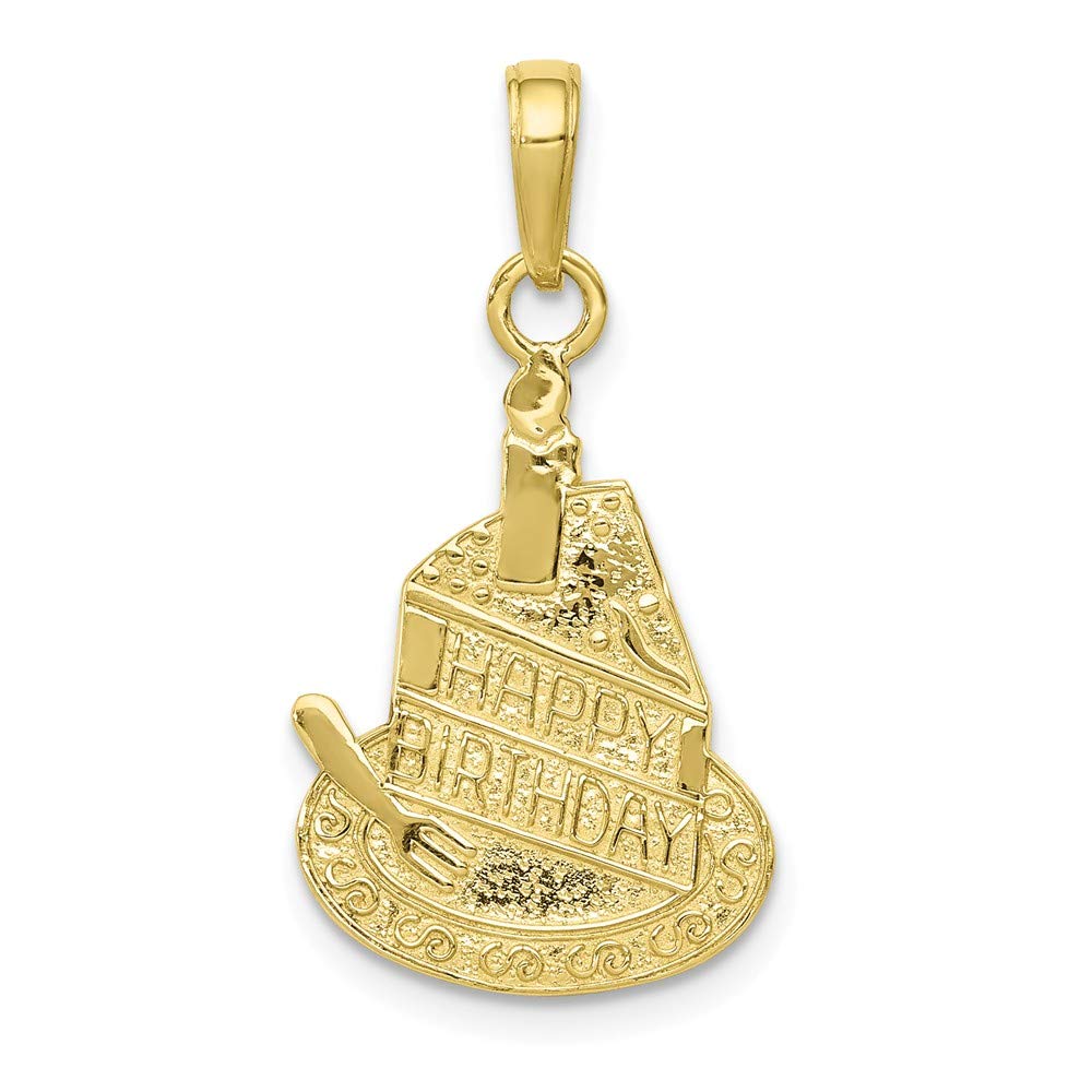 Jewels By Lux10K Yellow Gold Slice Of Cake with Candle Happy Birthday Pendant